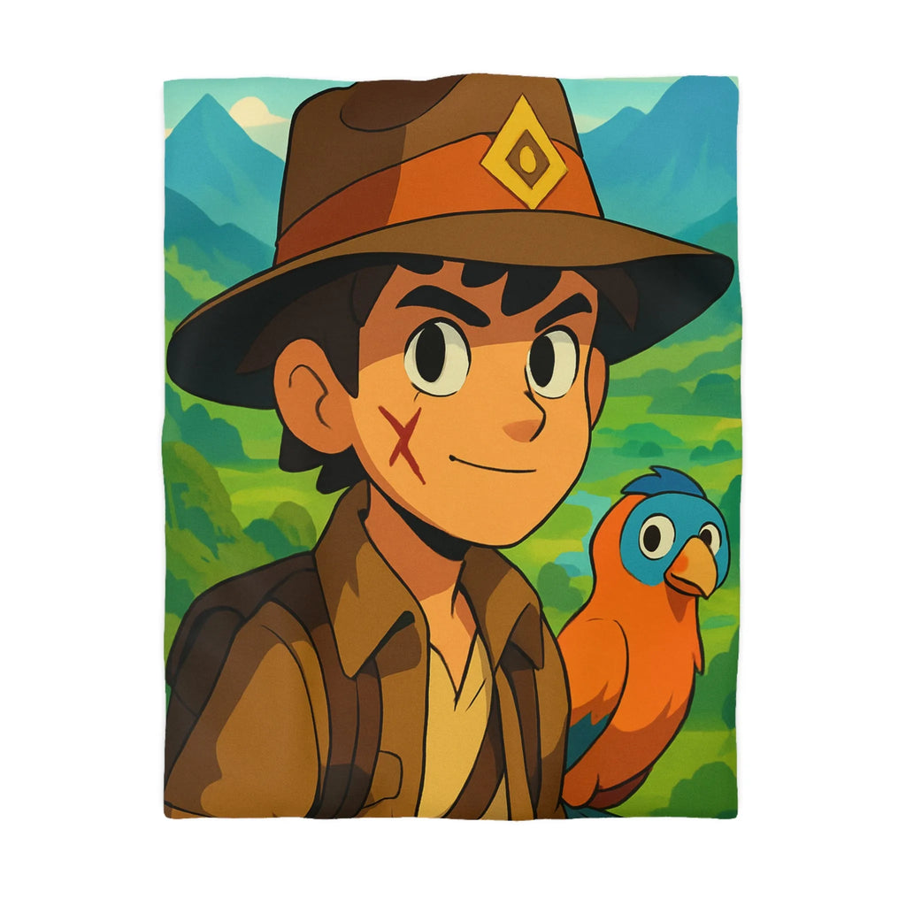 Housse de Couette Enfant Aventure Jungle avec Explorateur et Perroquet Coloré