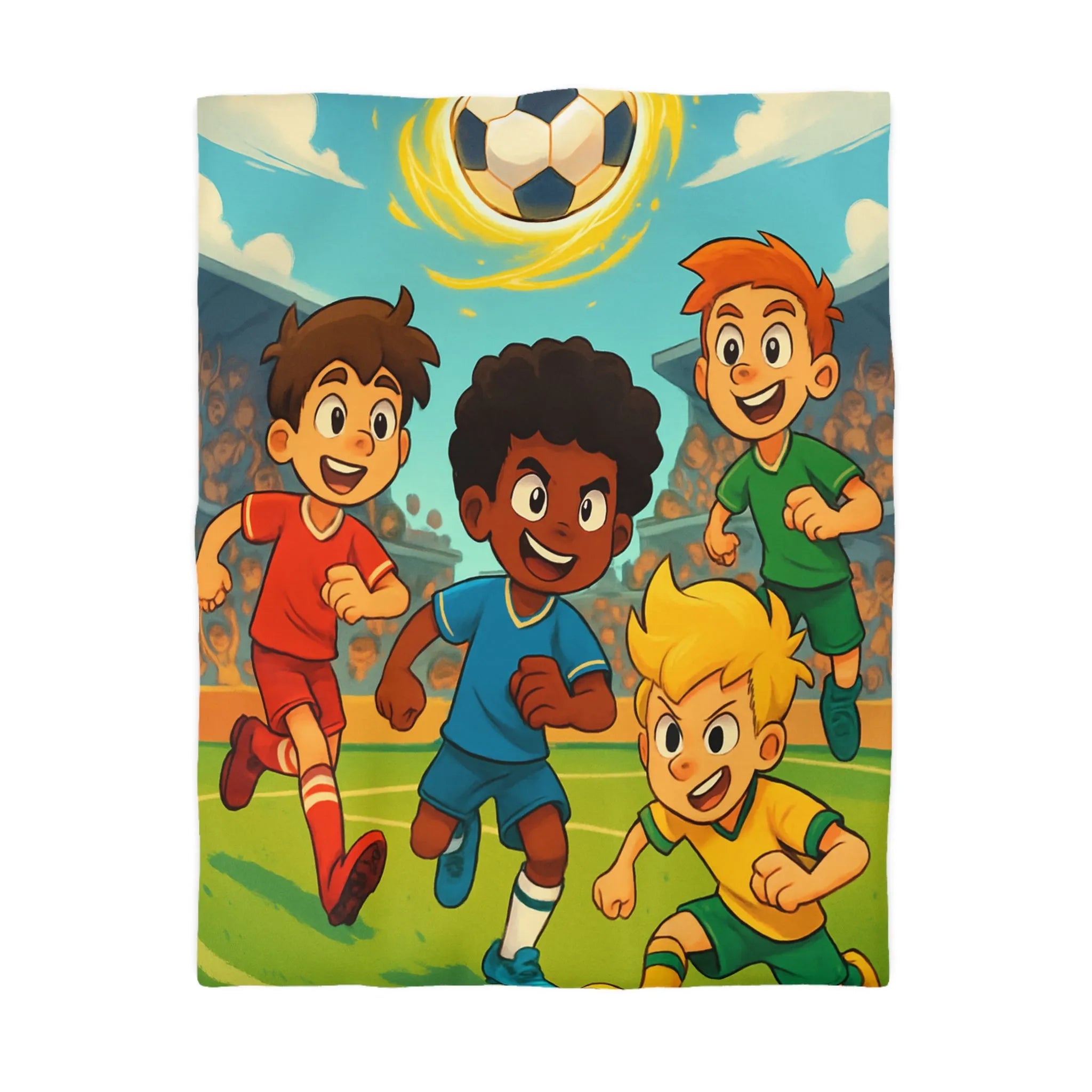 Housse de couette ludique sur le thème du football avec enfants et ballon magique