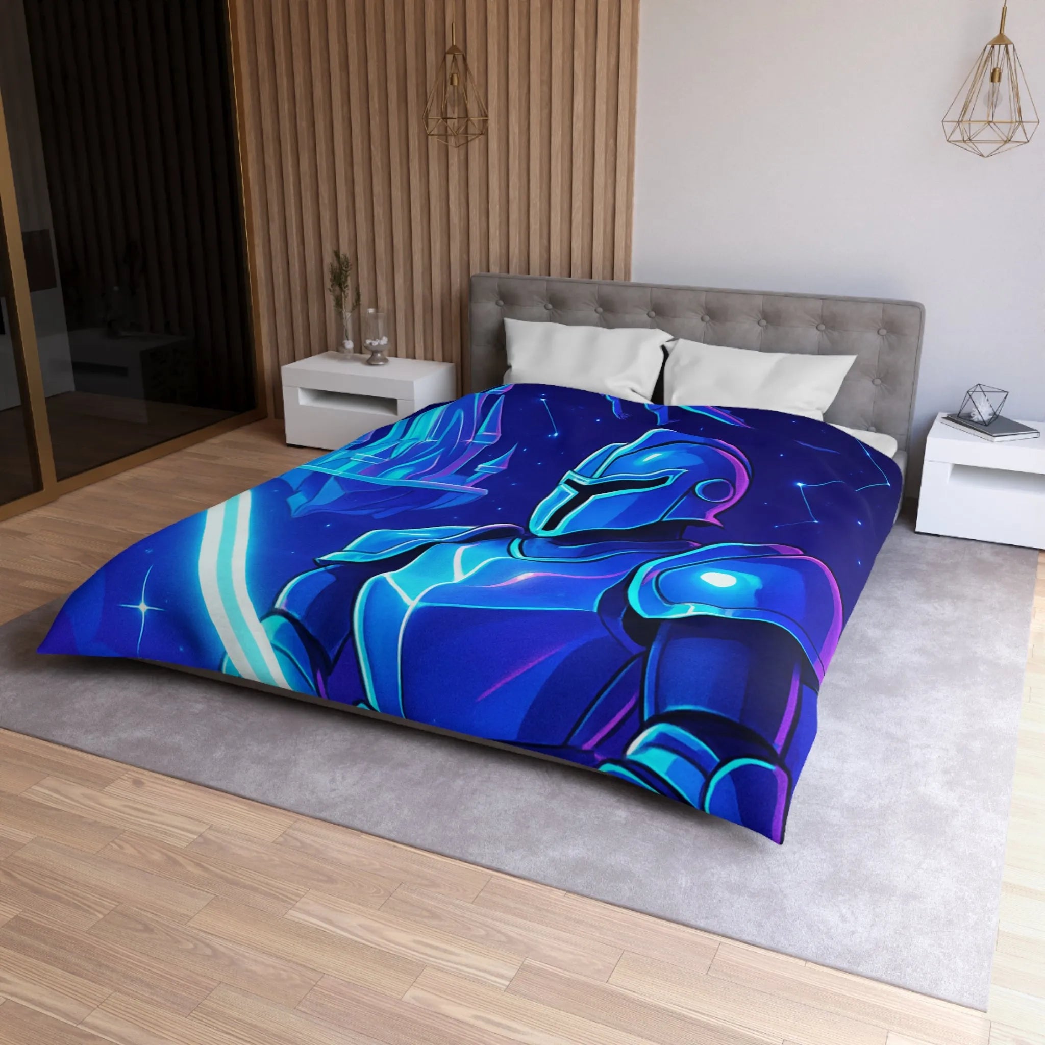 Housse de couette fantastique avec chevalier et dragon, ambiance médiévale et couleurs vives