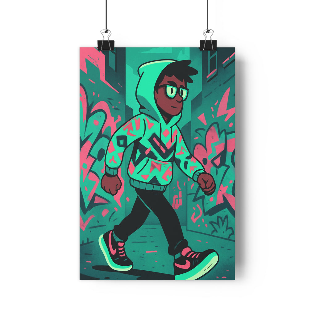 Poster décoratif urbain streetart vert rose dynamique cartoon moderne salon bureau 30x46 ambiance qualité