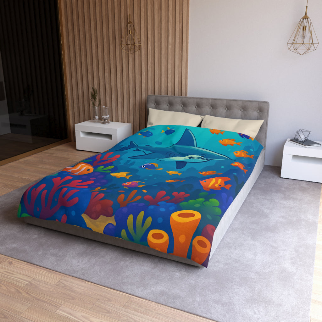 Housse de Couette Océan Coloré avec Requin et Poissons Tropicaux Pour Enfants