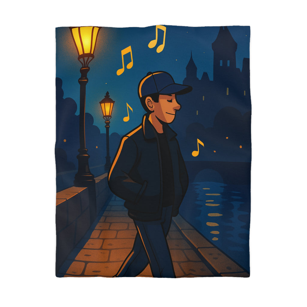 Housse de couette urbaine éclairée, promenade nocturne musicale sur pont éclairé