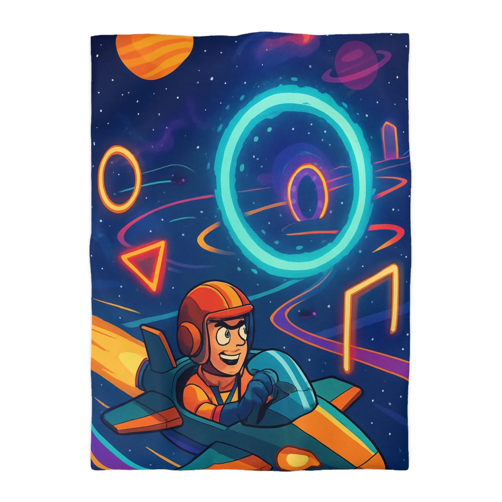 Housse de Couette Enfantine avec Motifs Spatiaux et Dessins de Vaisseau Spatial