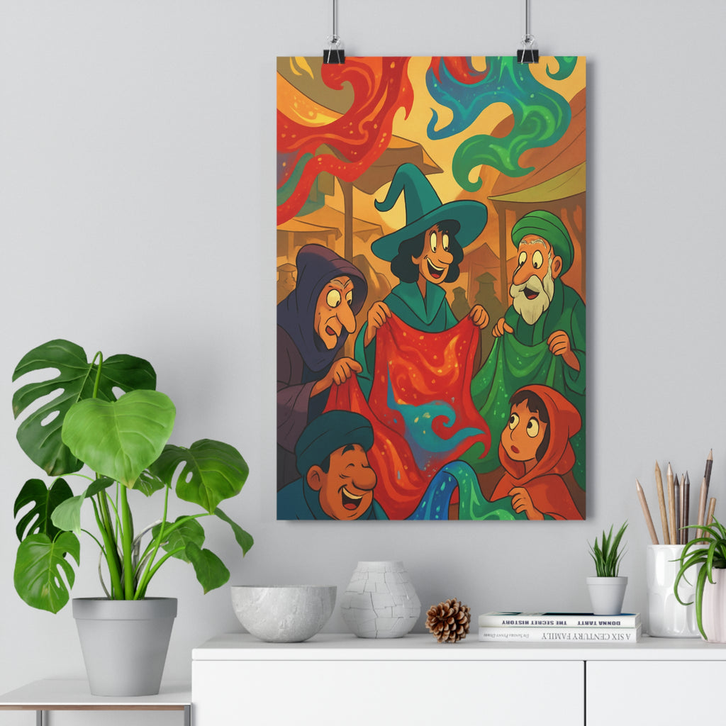 Poster décoratif magique cartoon rouge bleu vert mystique chambre salon enfant tissu vibrant qualité