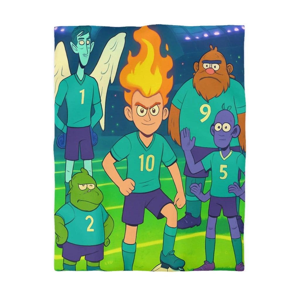 Housse de Couette Football Enfants Dessins Animés Fantastiques avec Joueurs et Effets Colorés