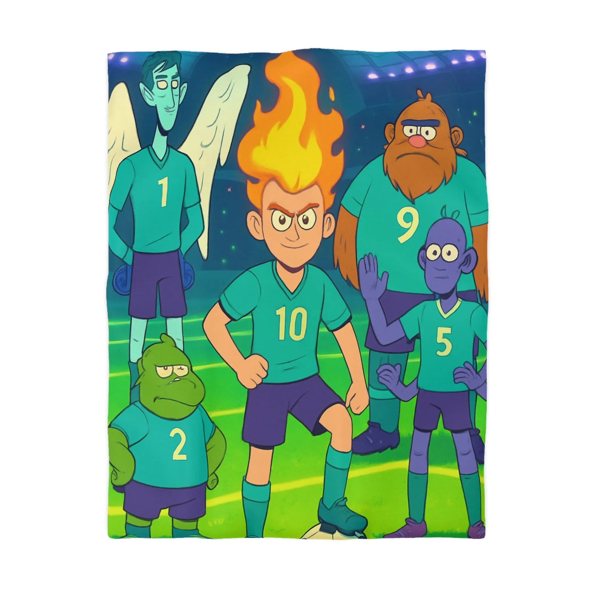 Housse de Couette Football Enfants Dessins Animés Fantastiques avec Joueurs et Effets Colorés