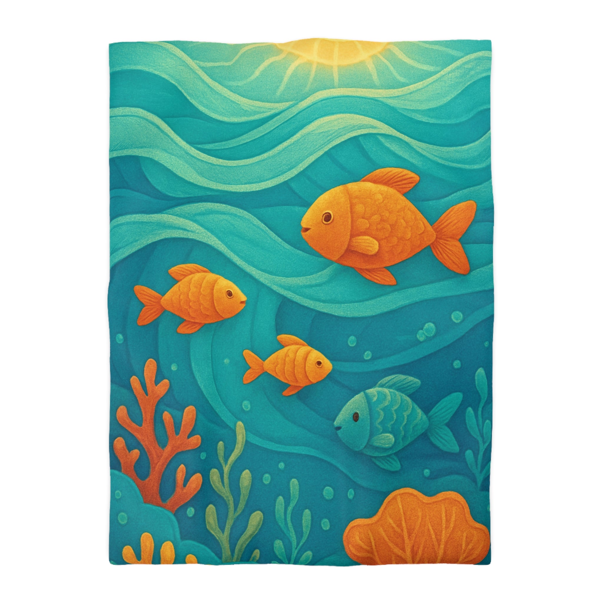 Housse de couette océan avec poissons colorés et coraux, ambiance marine apaisante