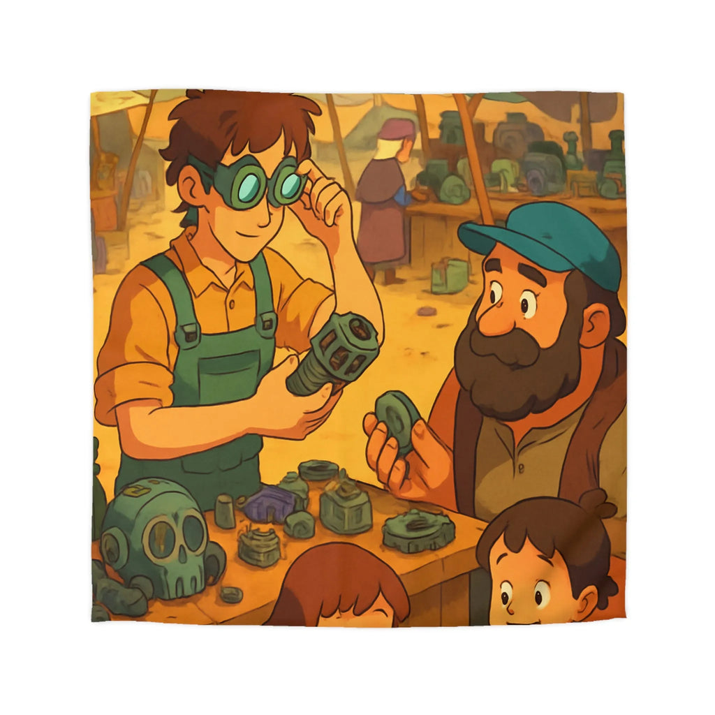 Housse de couette colorée avec design marché animé et enfants curieux en plein air