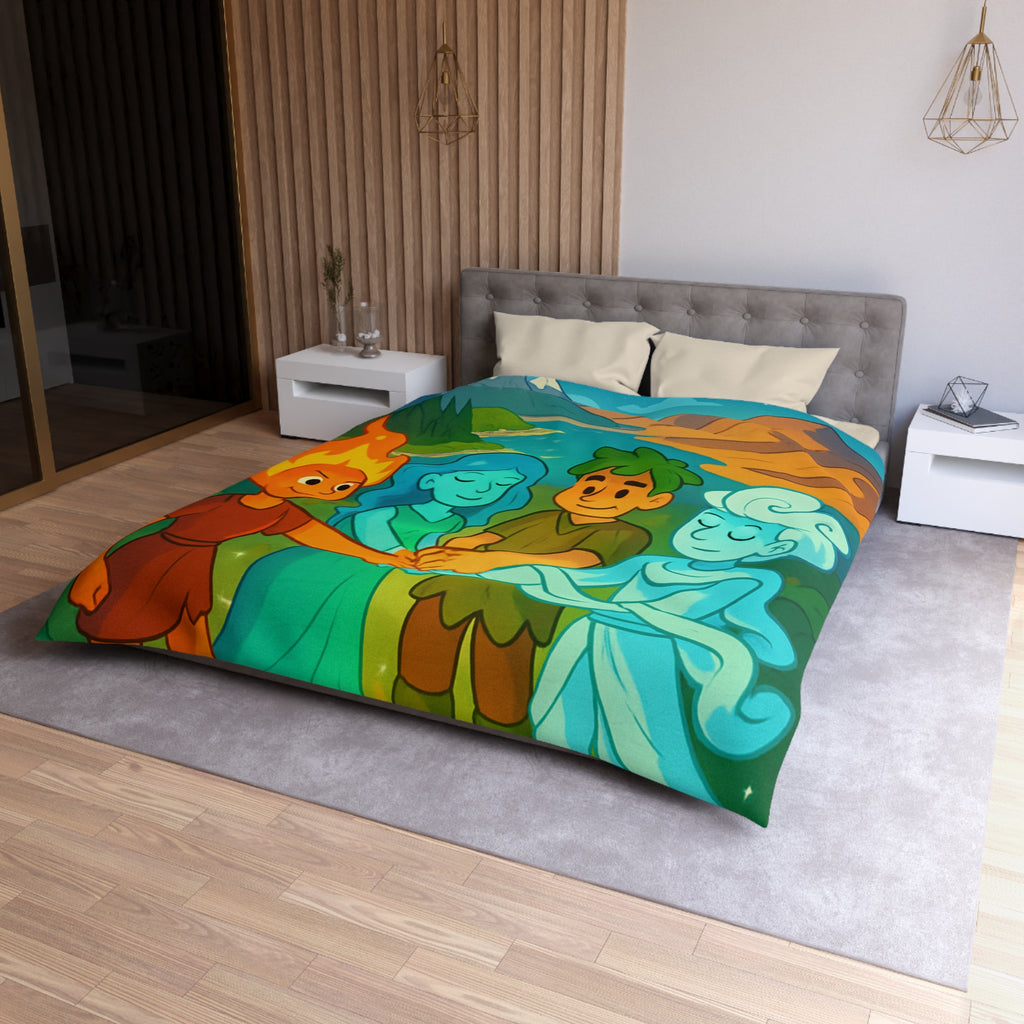 Housse de Couette Nature Enchantée avec Éléments Terre, Feu, Air et Eau Unifiés