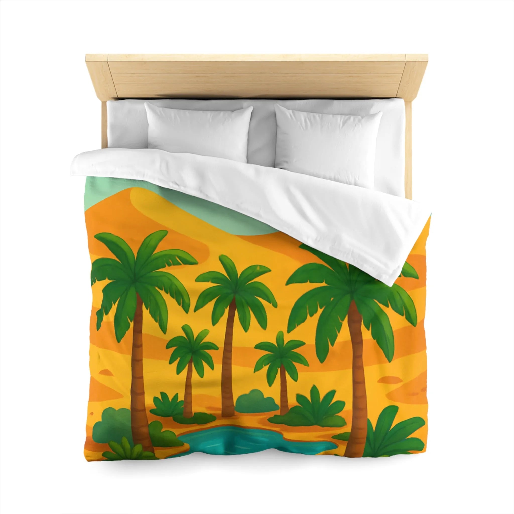 Housse de couette exotique avec palmiers, oiseaux colorés et oasis dans le désert
