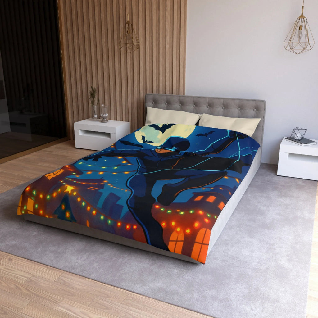 Housse de couette avec héros nocturne, ciel étoilé et décorations festives lumineuses