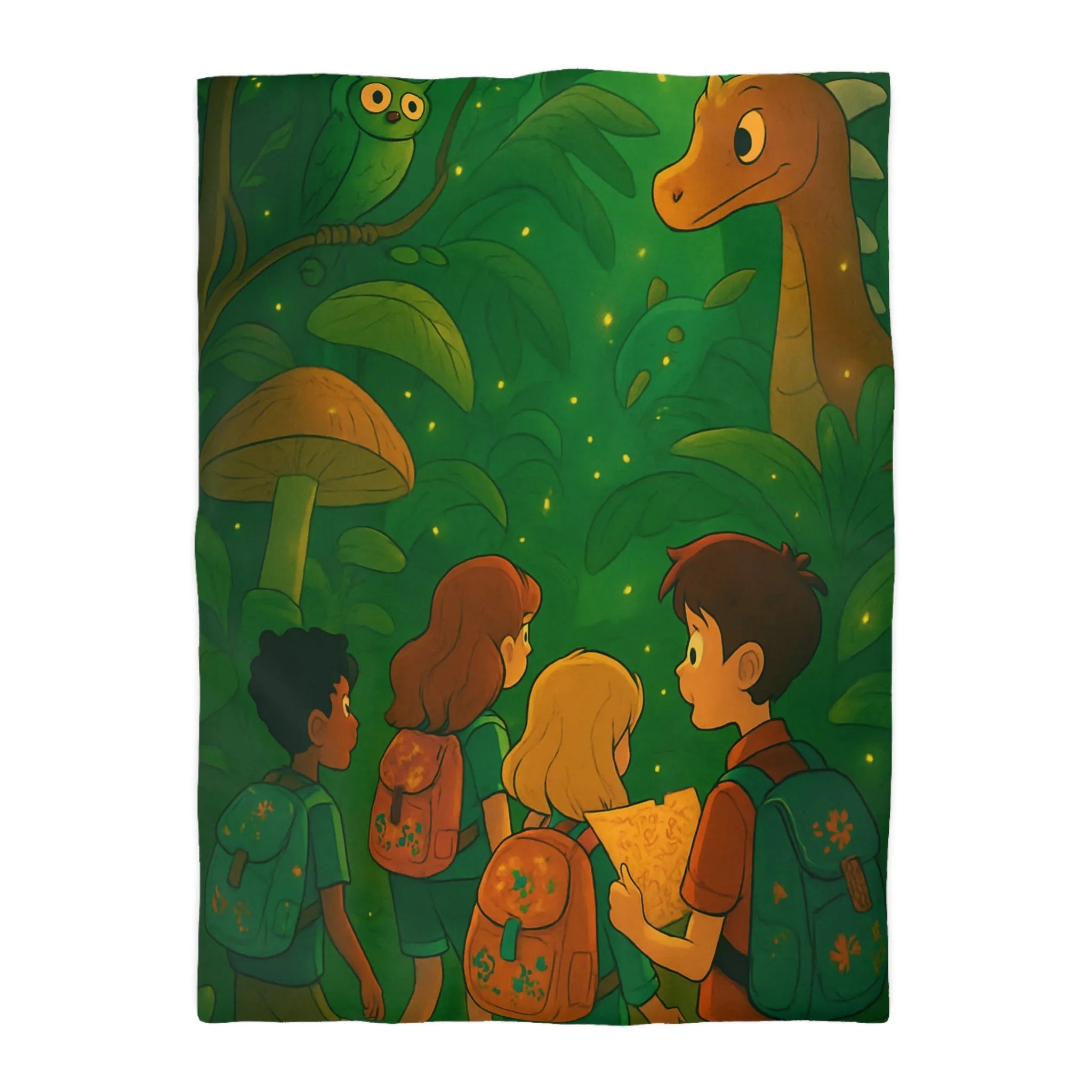 Housse de Couette Jungle Enfantine avec Créatures Magiques et Explorateurs Aventureux