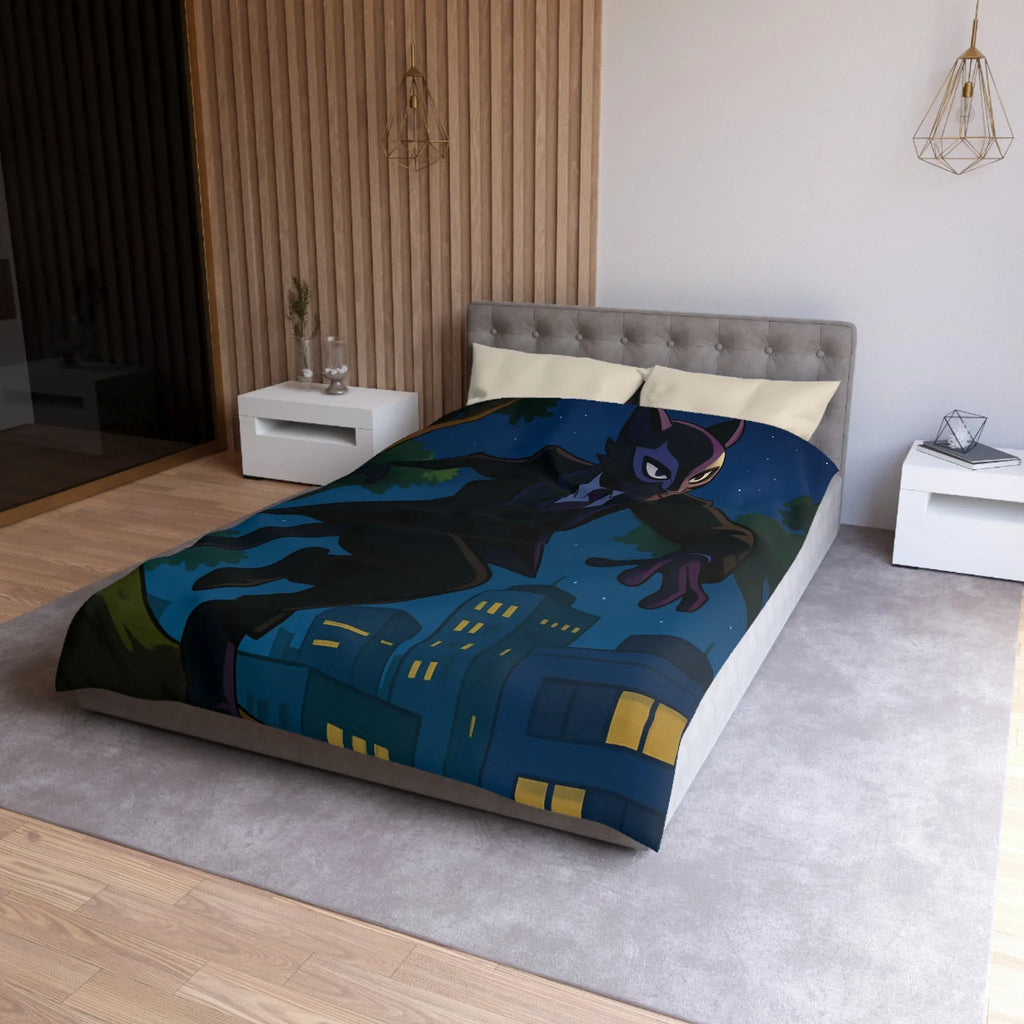 Housse De Couette Chat Masqué Élégant En Ville La Nuit Urbain Mystérieux