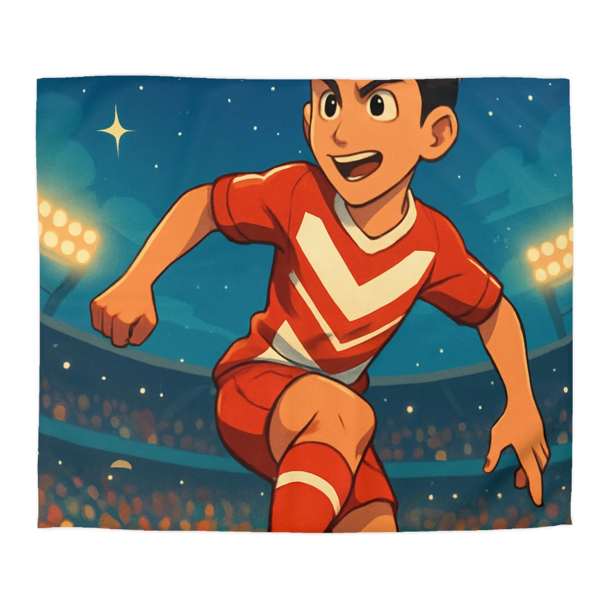 Housse de Couette Enfant Thématique Football avec Joueur et Ballon sous Étoiles Éclatantes