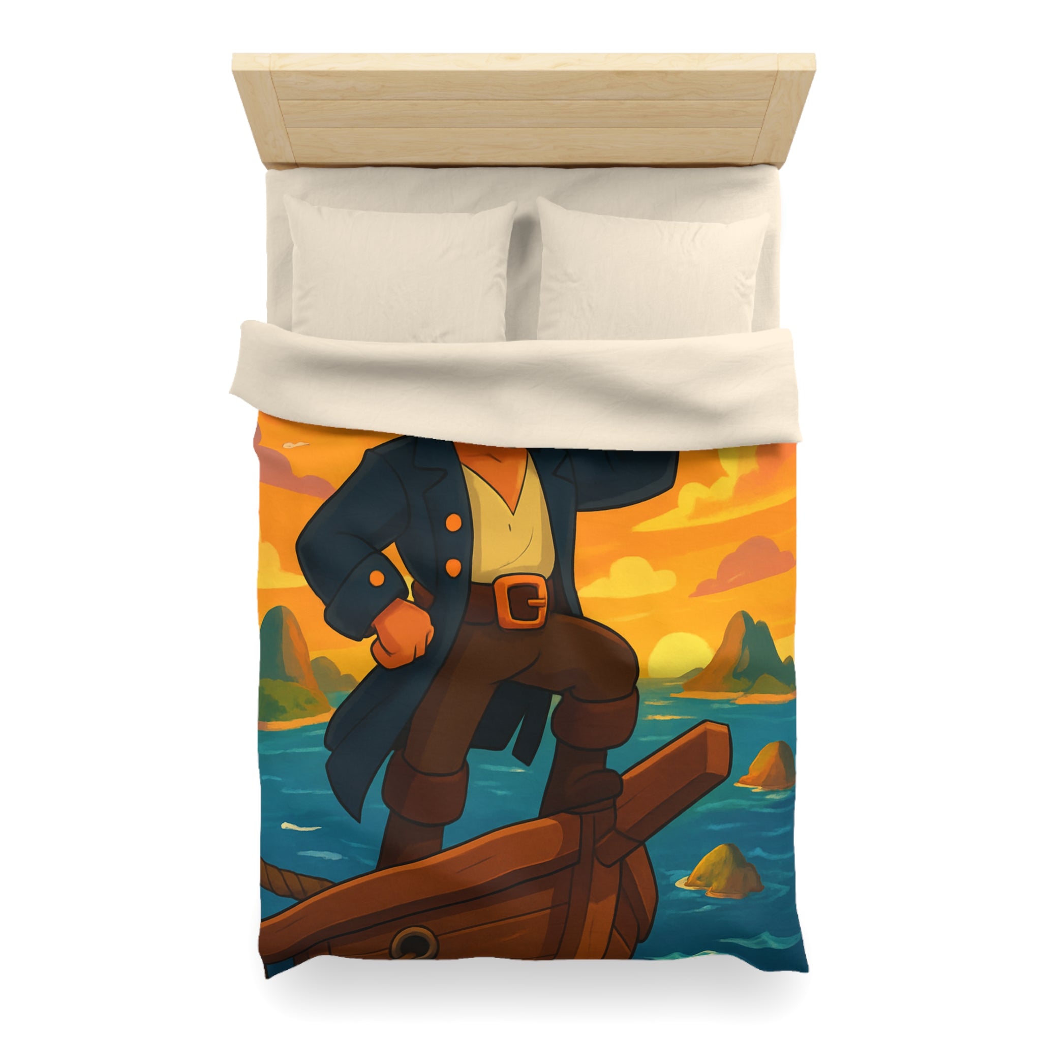 Housse de couette pirate flamboyant explorant les mers au coucher de soleil épique