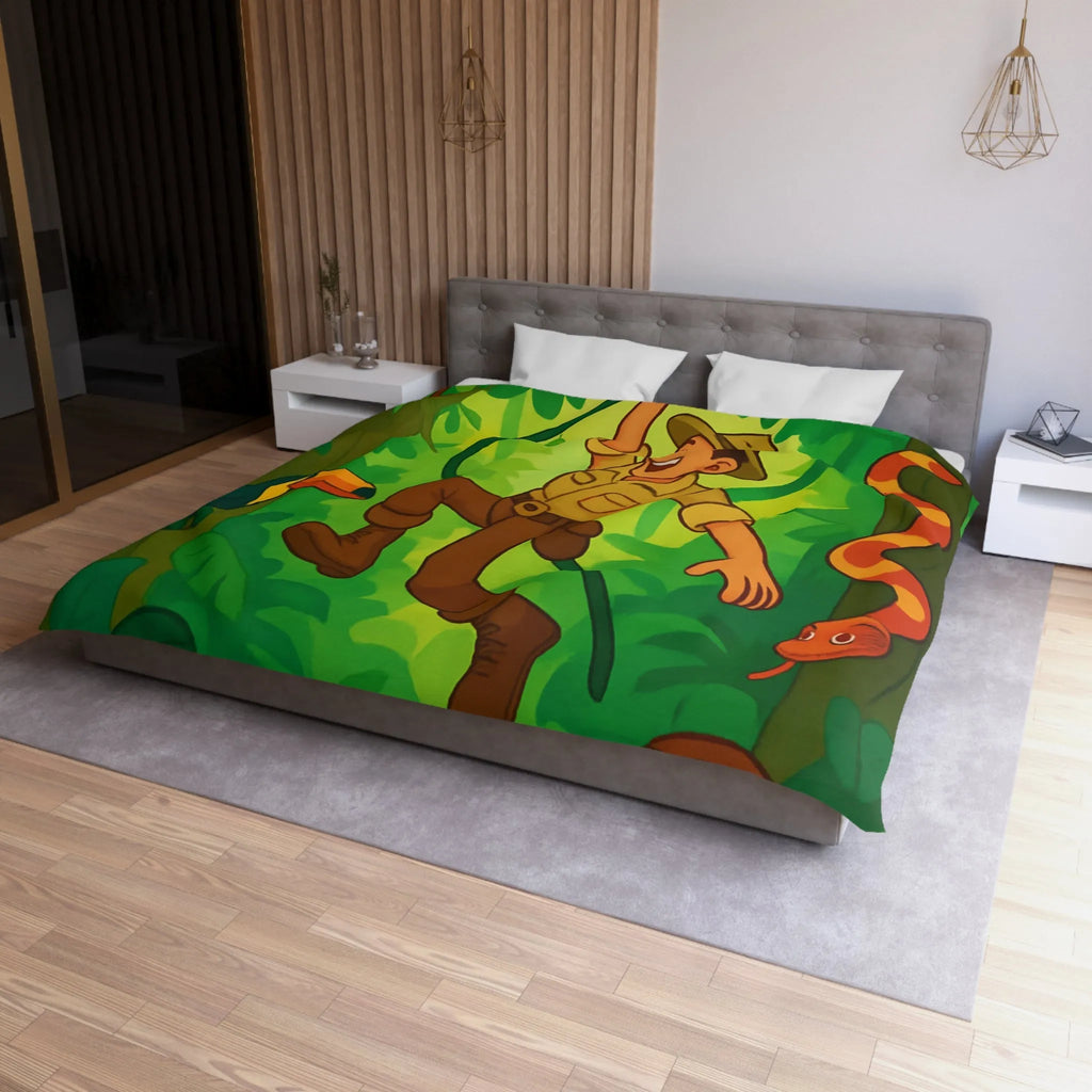 Housse de Couette Jungle Colorée avec Aventurier, Singes et Toucans pour Enfants
