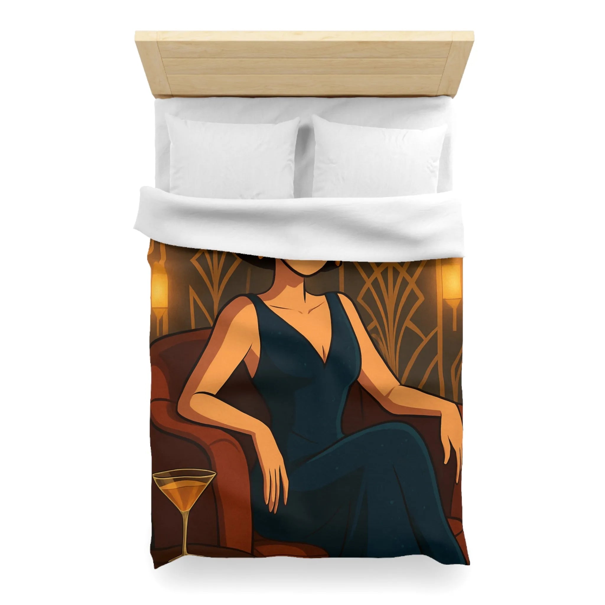 Élégance Art Déco : Housse de couette avec design femme glamour et cocktail martini