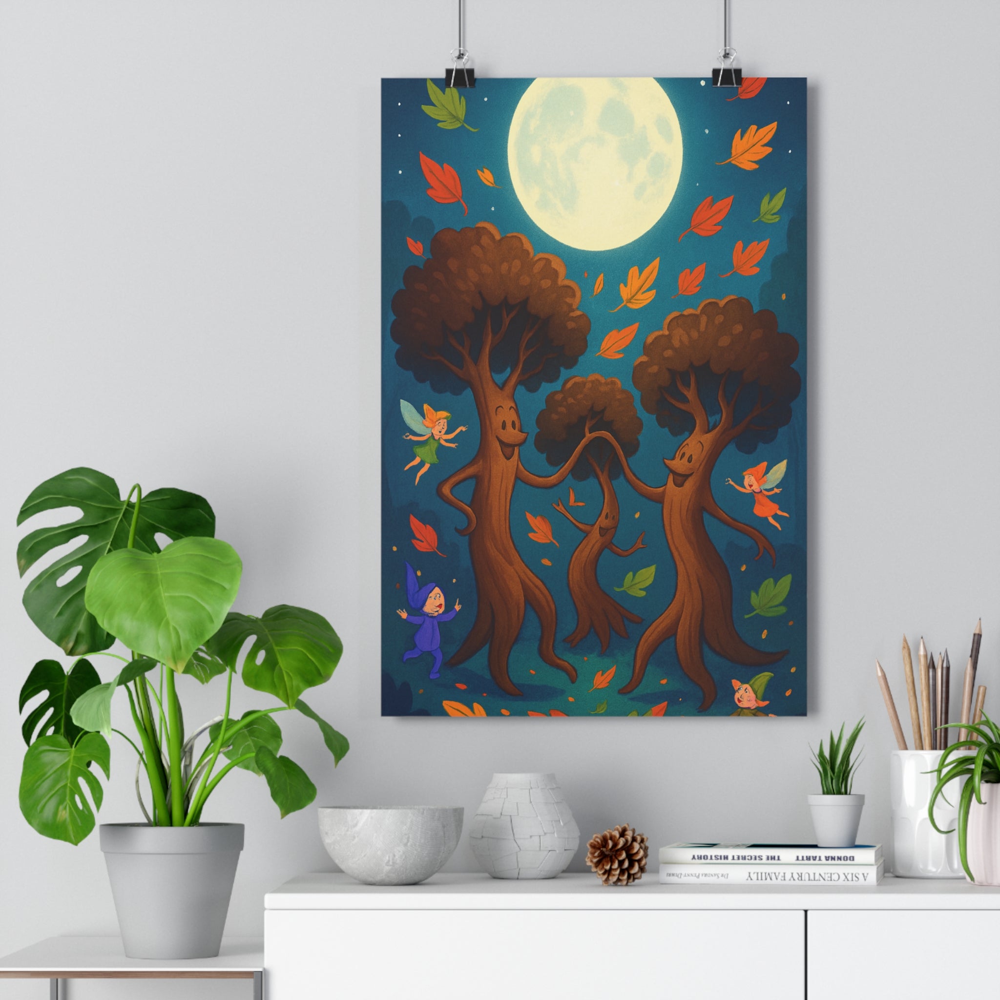 Poster décoratif féerique cartoon joyeux multicolore lune chambre enfant ambiance magique unique enchanteur qualité