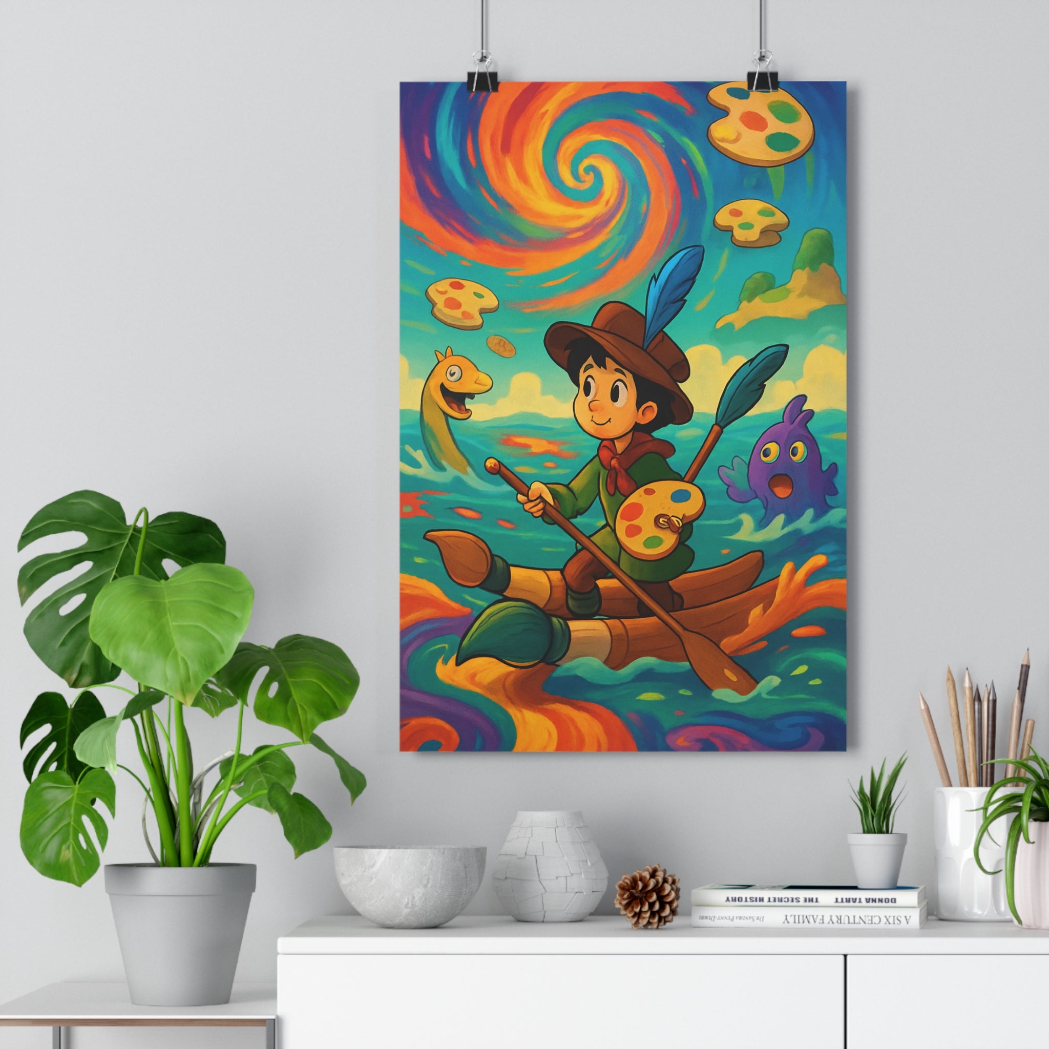 Poster décoratif cartoon bleu orange vert joyeux aventure enfant chambre créatif marin artistique peinture
