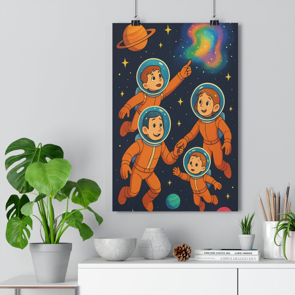 Poster décoratif astronaute enfant coloré joyeux espace univers étoiles aventure chambre futuriste exploration qualité
