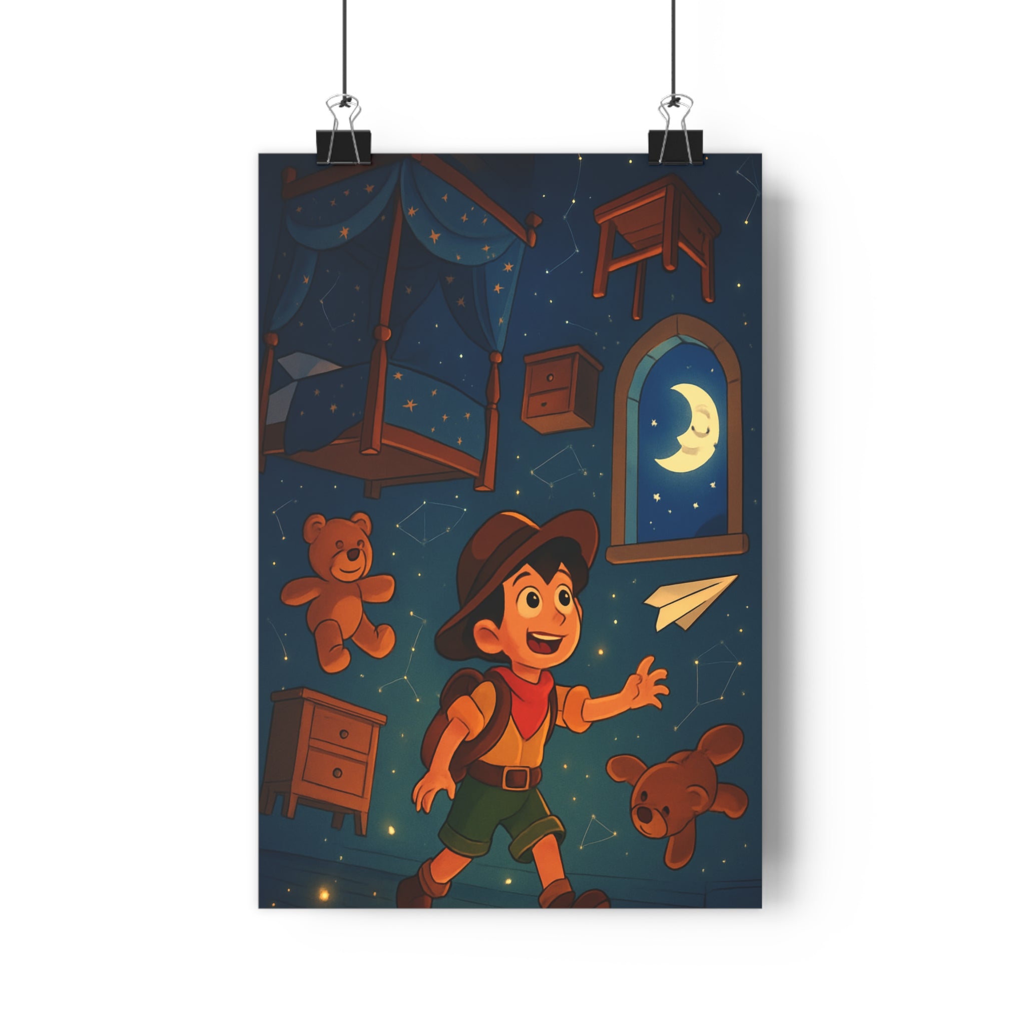 Poster décoratif enfant joyeux bleu doré cartoon féerique chambre magique espace jeu 30x46 cm