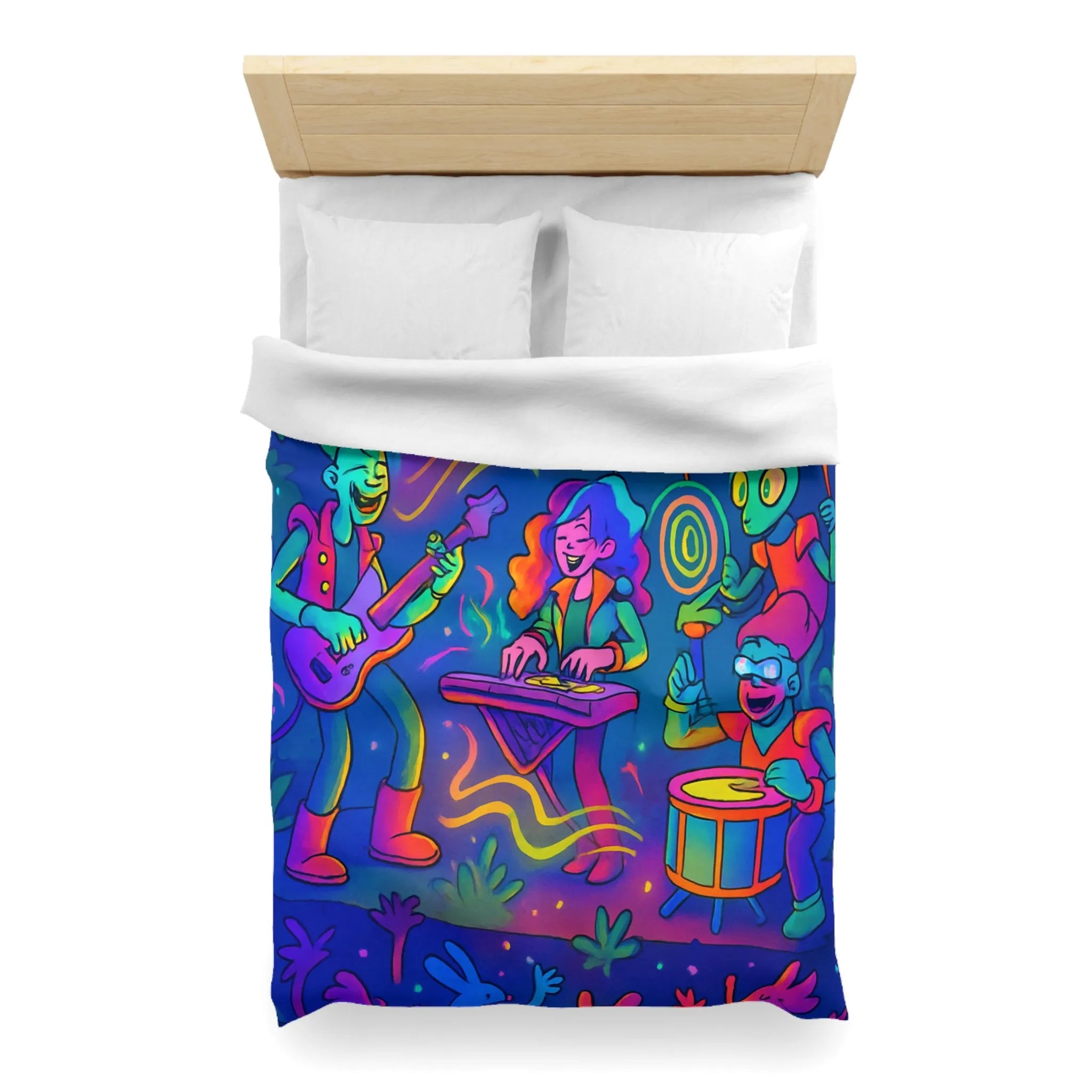 Housse de couette colorée avec une scène de concert de jungle néon vibrant