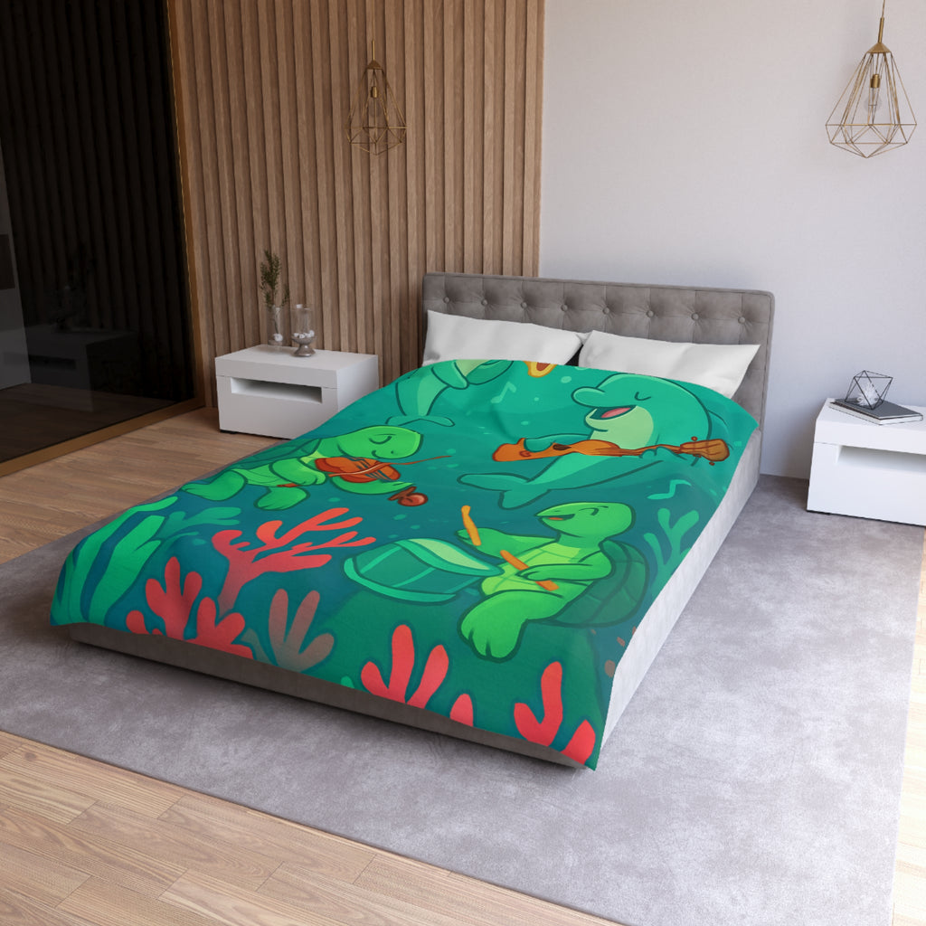 Housse de couette sous-marine avec dauphins et tortues jouant de la musique joyeuse