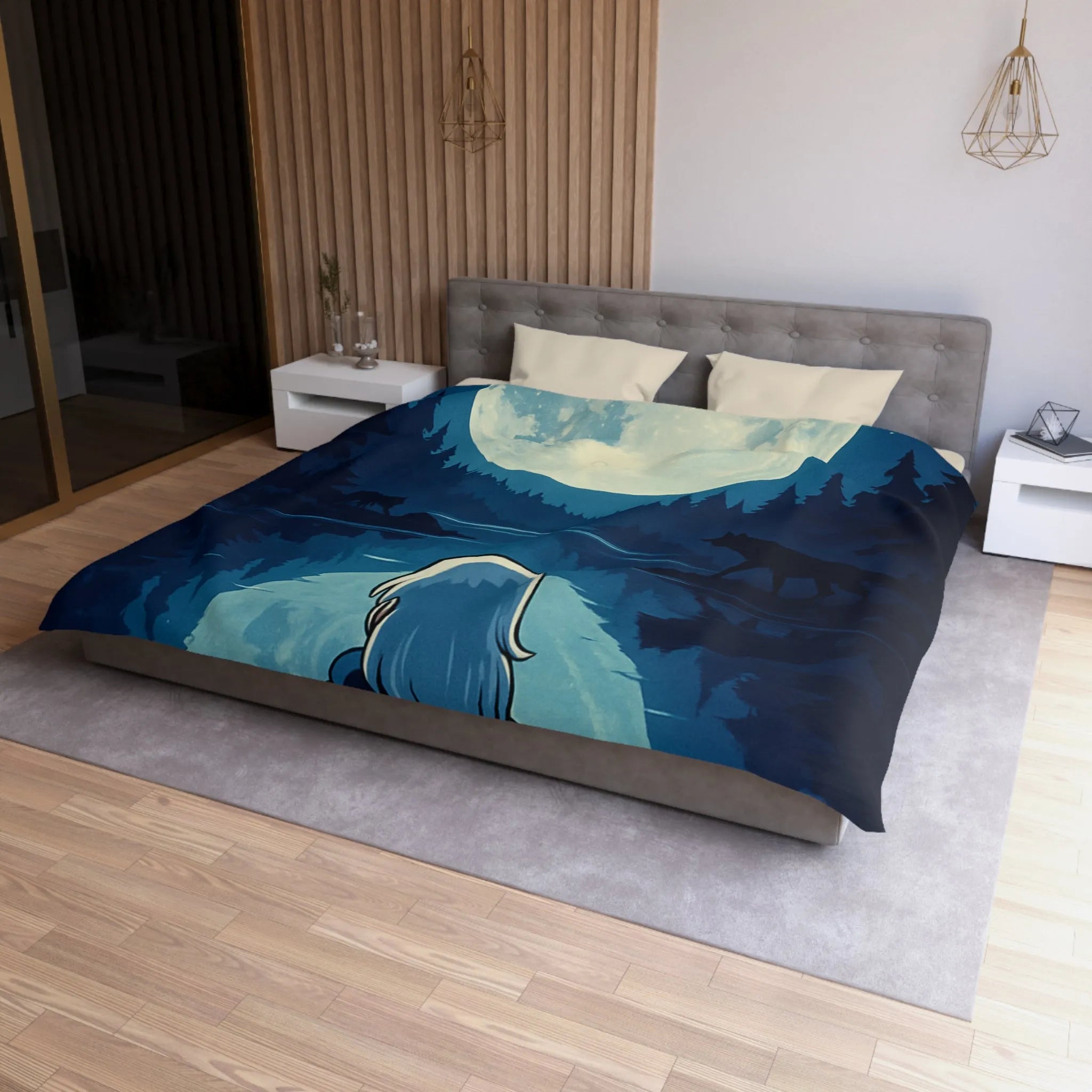 Envoûtante Housse de Couette Nocturne avec Pleine Lune Mystérieuse et Silhouette d'Arbres