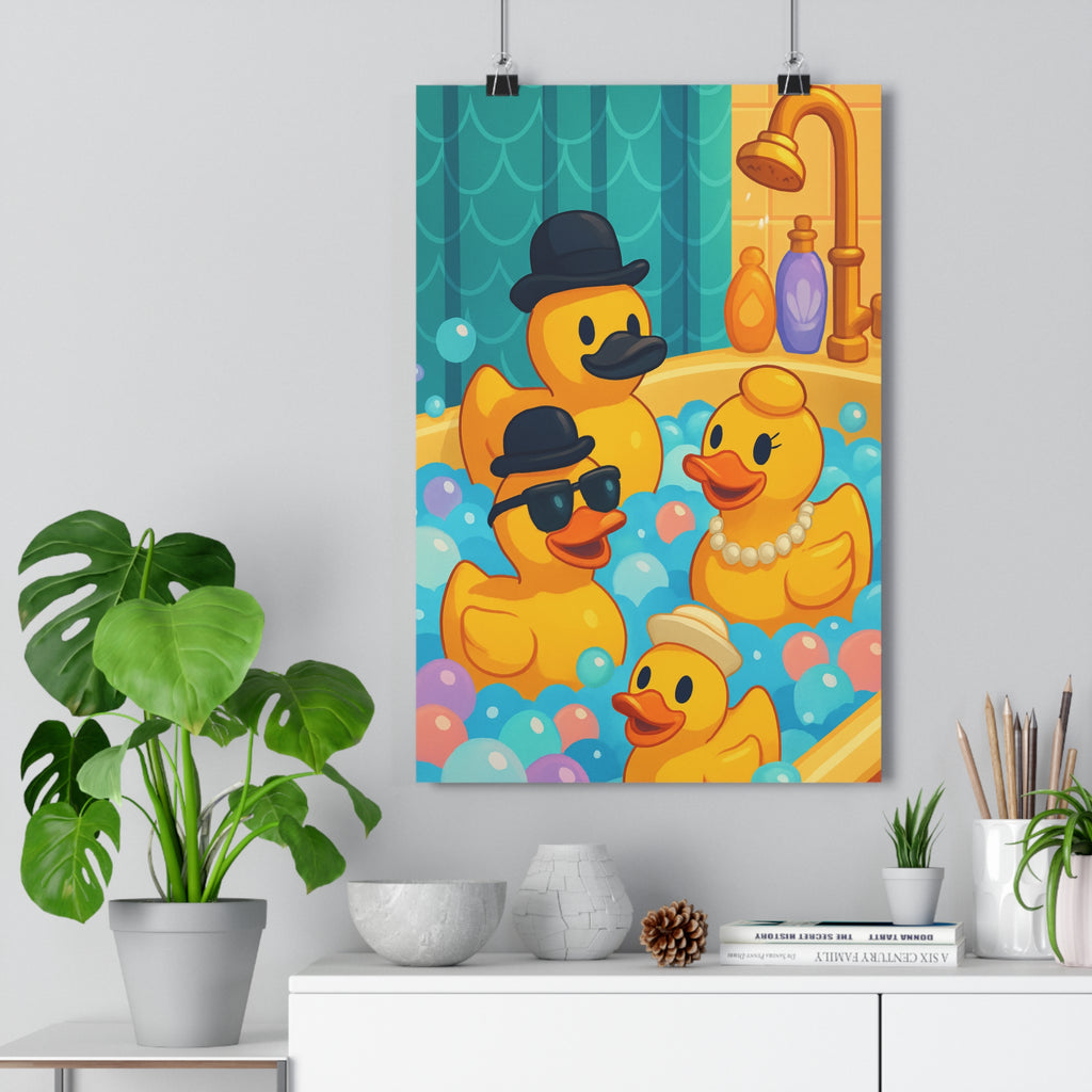 Poster décoratif canards bain dessin animé coloré ludique joyeux salle enfant fantaisie unique qualité