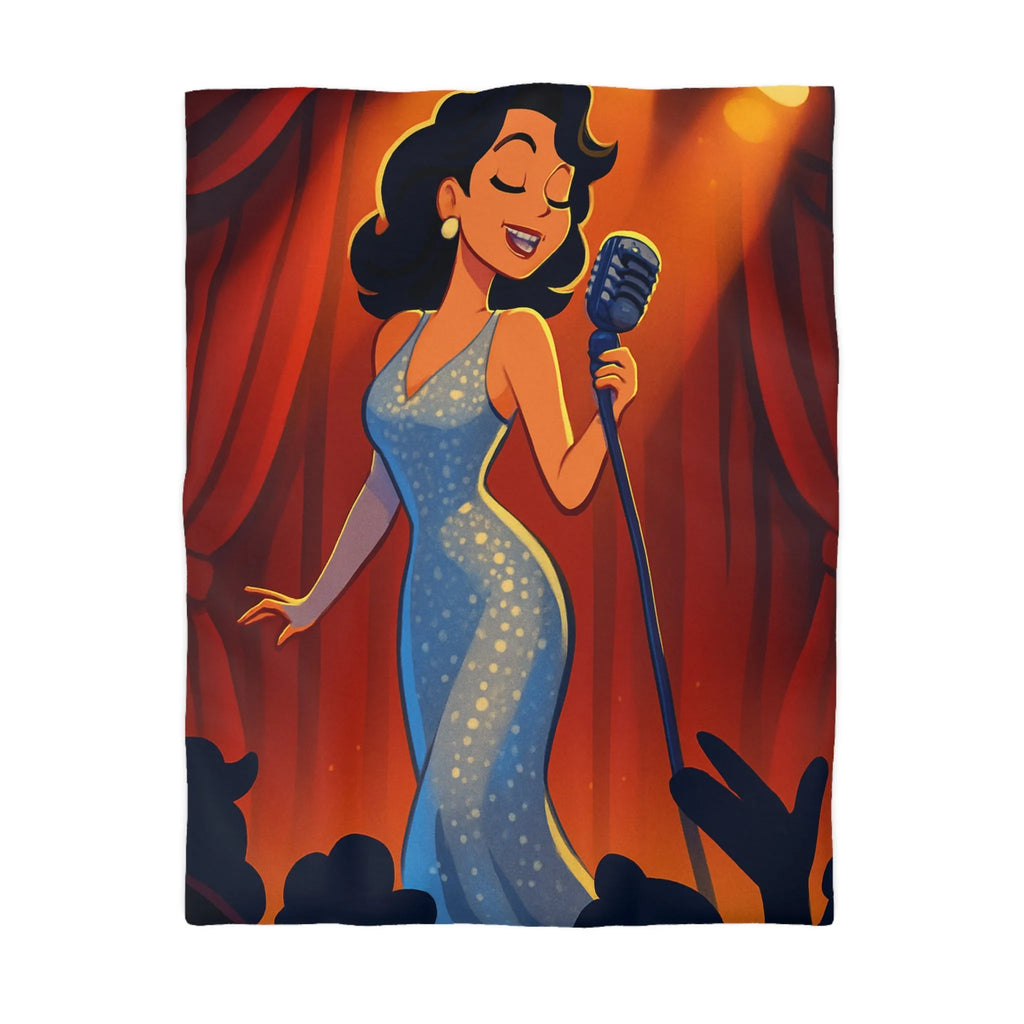 Housse de couette élégante avec chanteuse vintage et fond de scène glamour