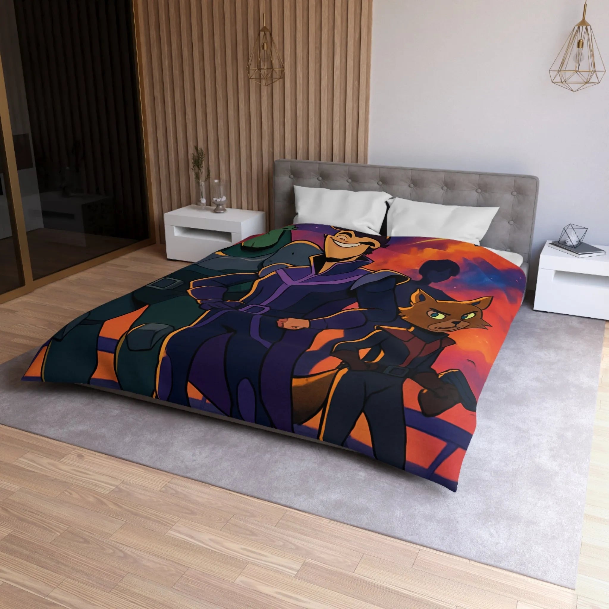 Housse de Couette Microfibre Art Graphique Contemporain Style Décoratif Chambre Tendance