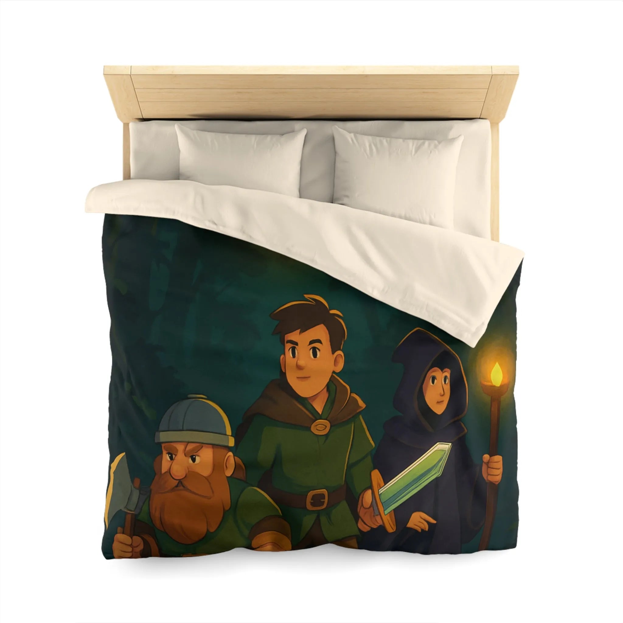 Housse de couette aventure épique forêt pour enfants avec personnages et anneau magique