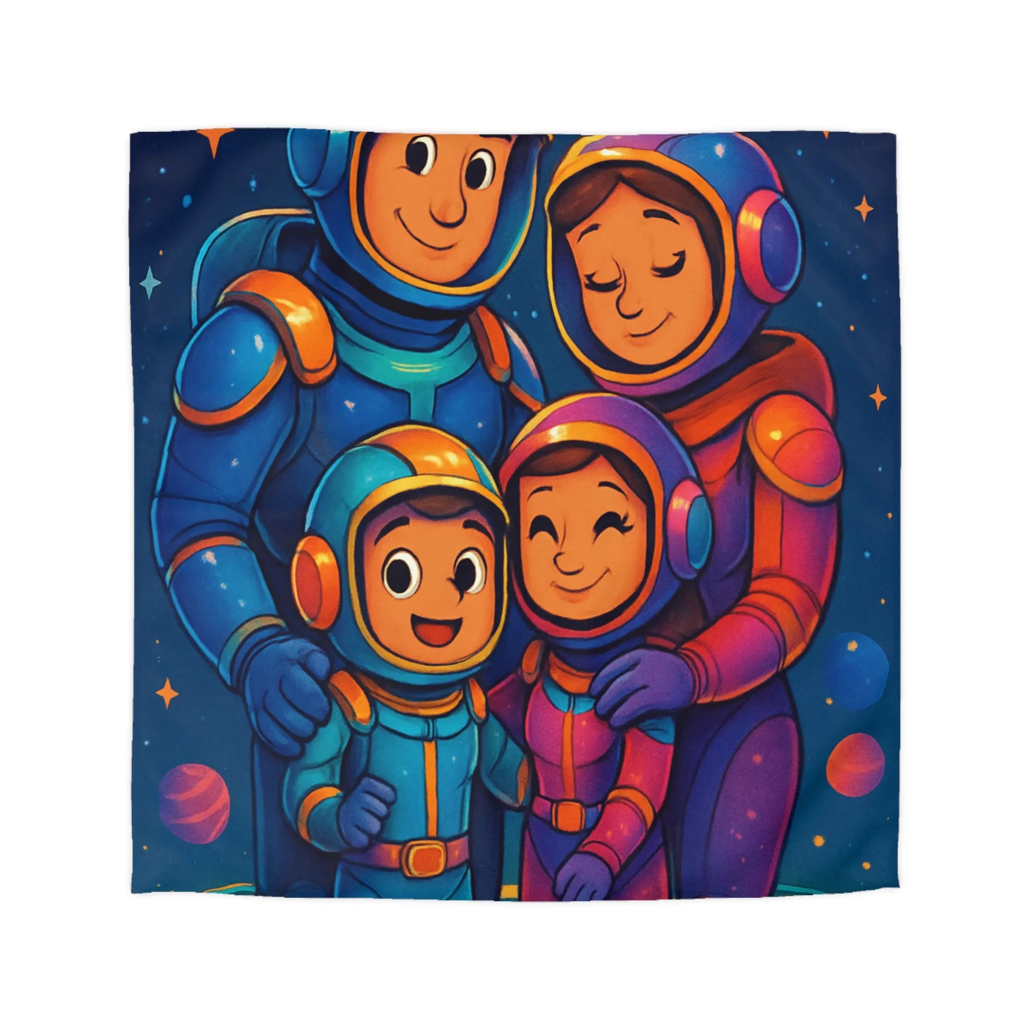Housse de couette famille d'astronautes enfants joyeux espaces colorés pour chambre enfant