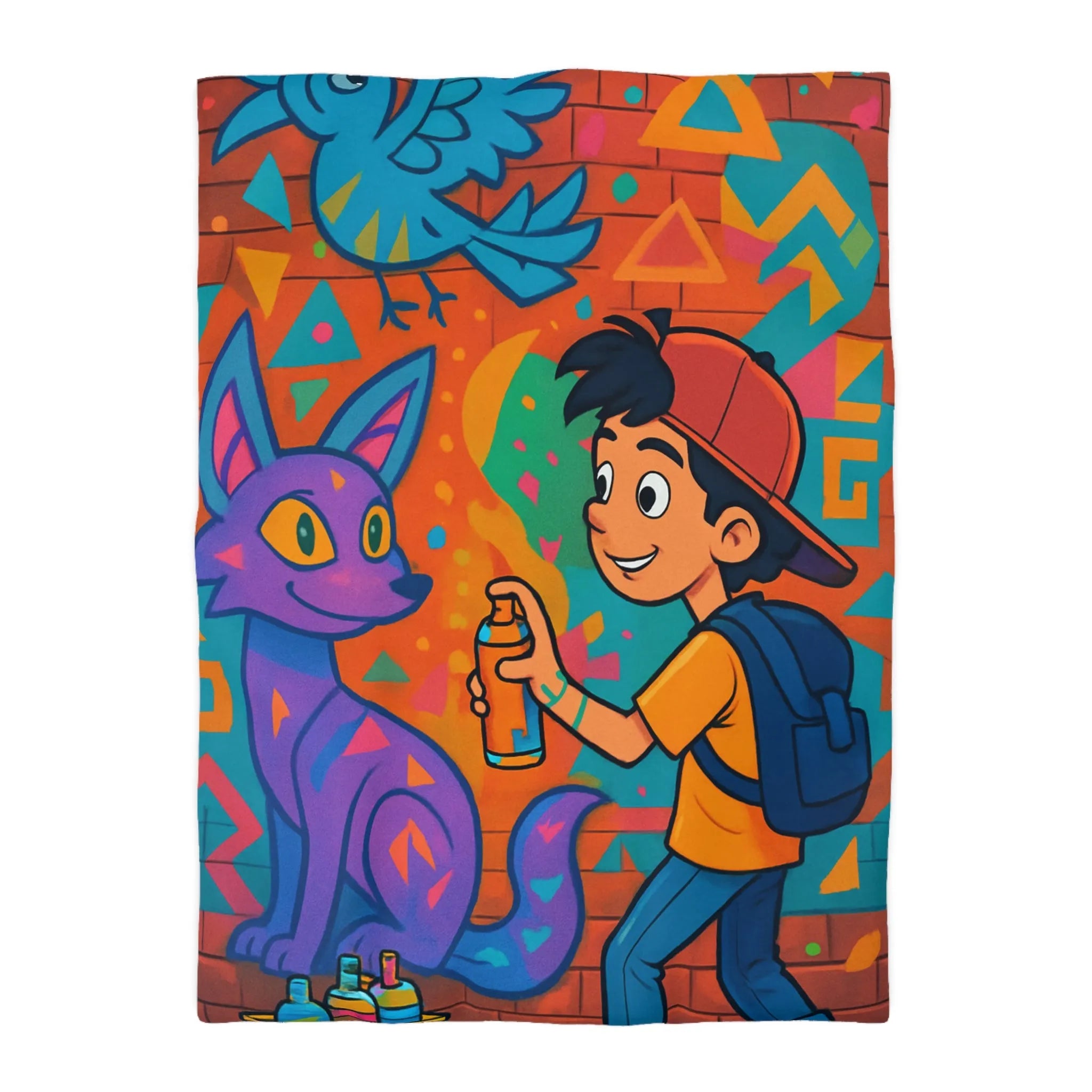 Housse de couette colorée pour enfant avec motifs graffiti et animaux urbains