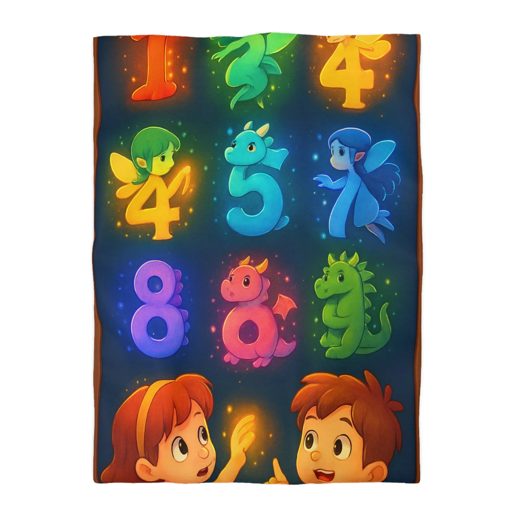 Housse de couette colorée avec créatures magiques et chiffres pour chambre d'enfant