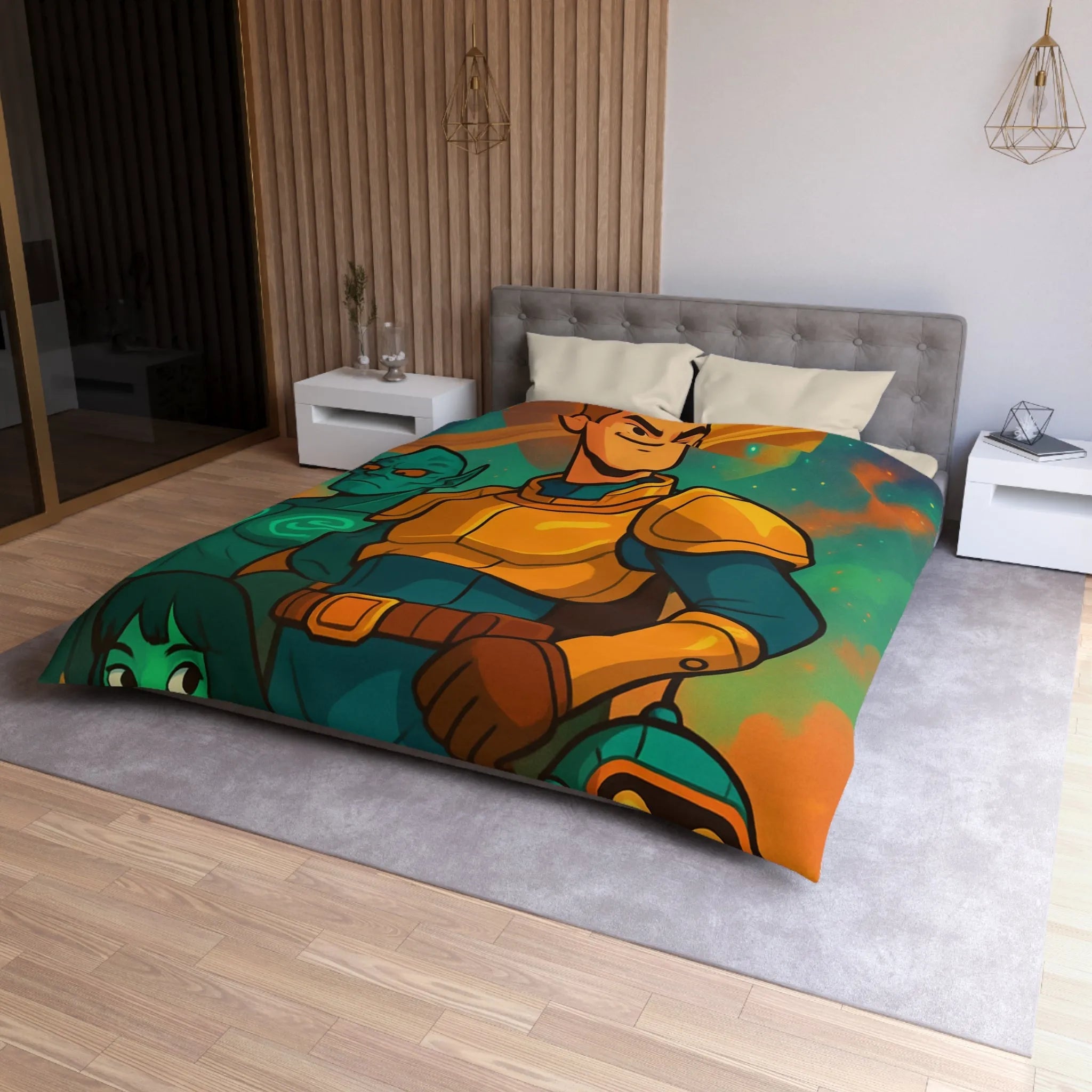 Housse de Couette Design Futuriste avec Héros de l'Espace et Planète Saturne