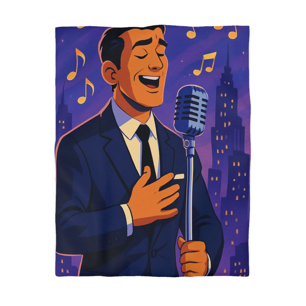 Housse de Couette Élégante pour Amoureux de Musique avec Chanteur et Micro Vintage