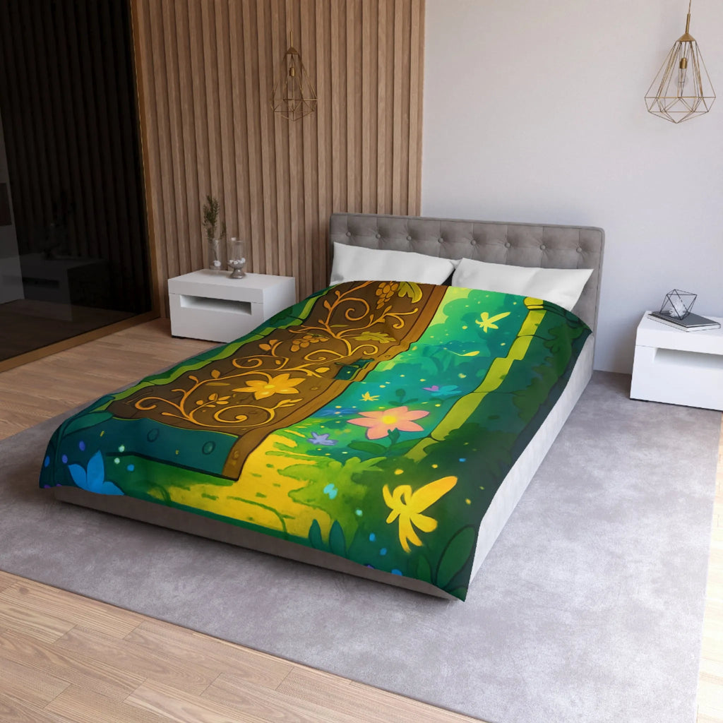 Housse de couette magique avec motif de porte mystique illuminée et papillons colorés