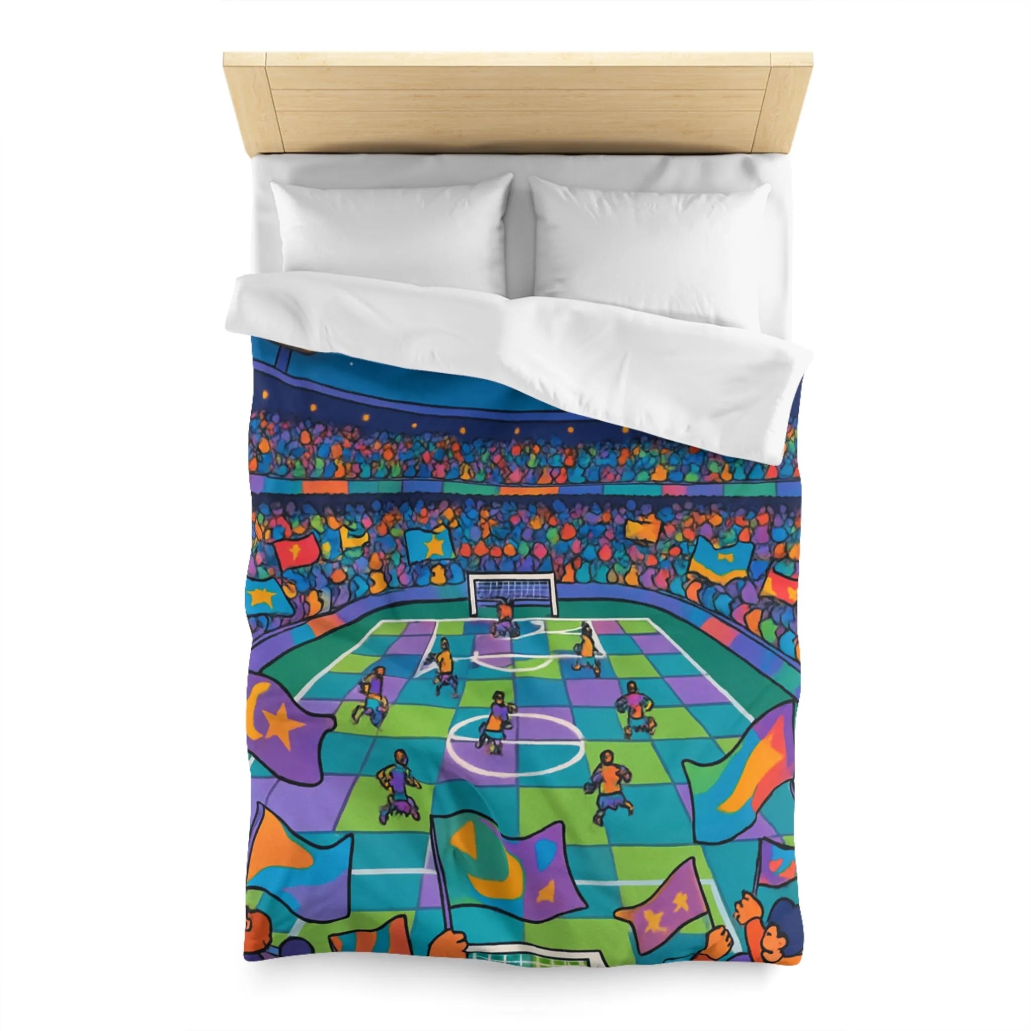 Housse de couette colorée avec motif de stade de football sous ciel étoilé