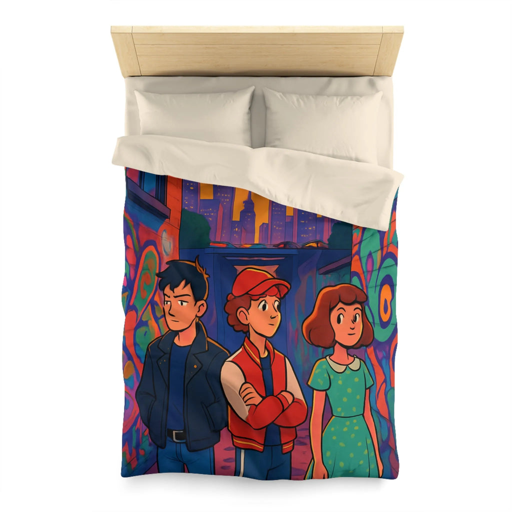 Exploration Urbaine Colorée Révélant Une Scène Enchantée de Graffiti avec Trois Adolescents