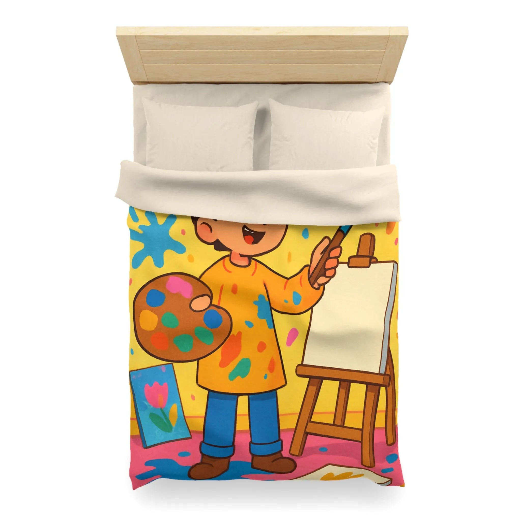 Housse de Couette Colorée avec Motif Artiste Enfant Peignant dans un Atelier Joyeux