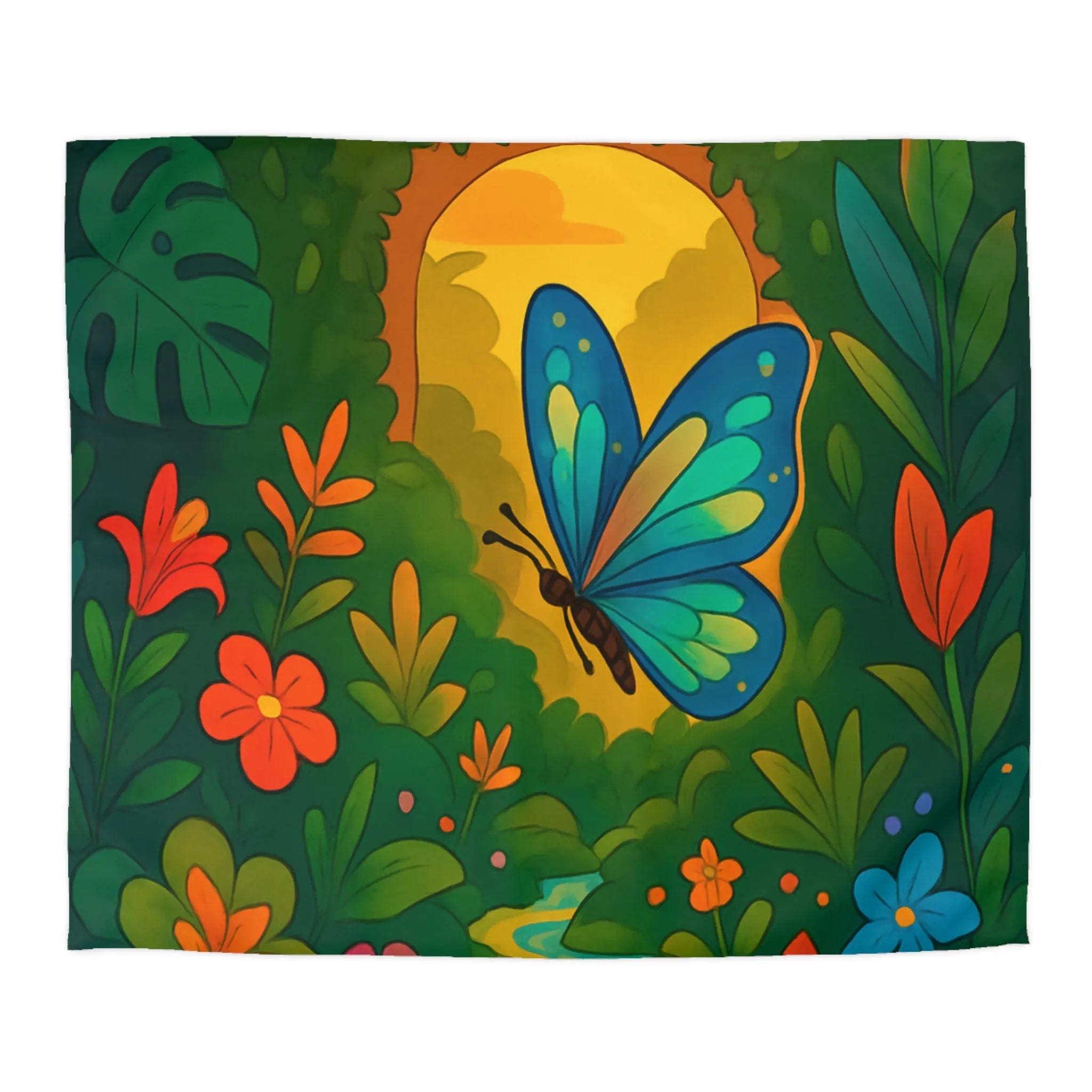 Housse de Couette avec Papillon et Jungle Colorée pour Chambre Enfant Éclatante Nature