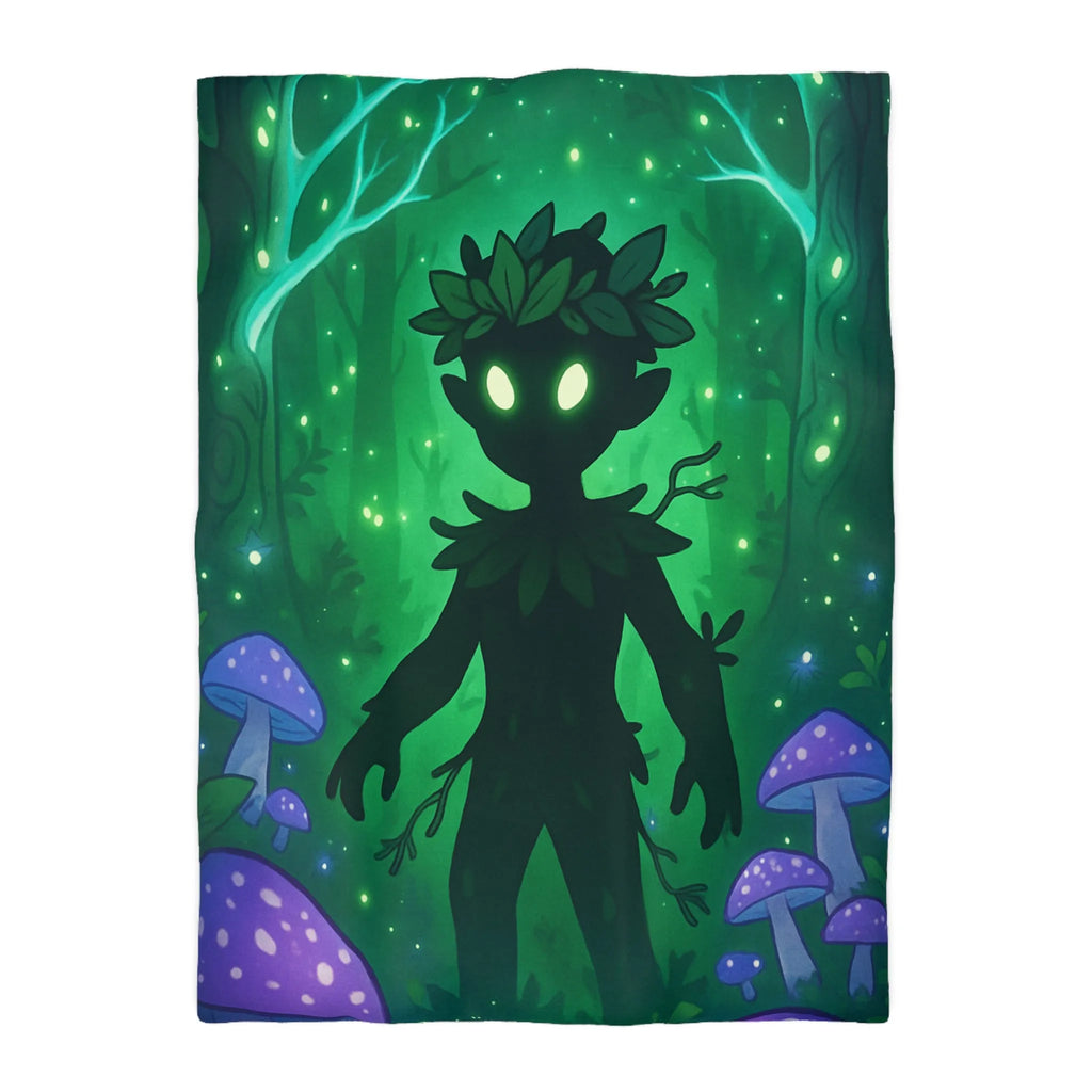 Housse de couette féerique avec créature forestière et champignons lumineux dans la nuit