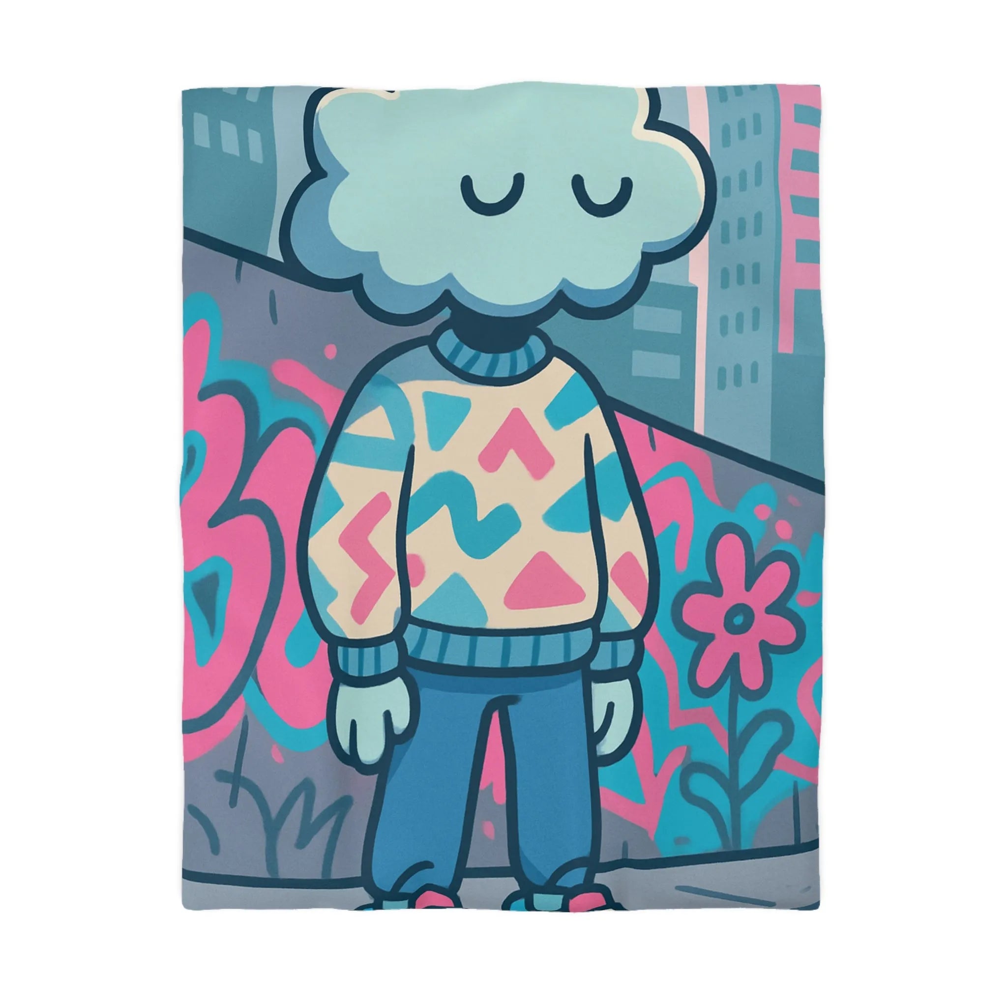 Housse de Couette Design Nuage et Street Art pour Chambre Fun et Colorée