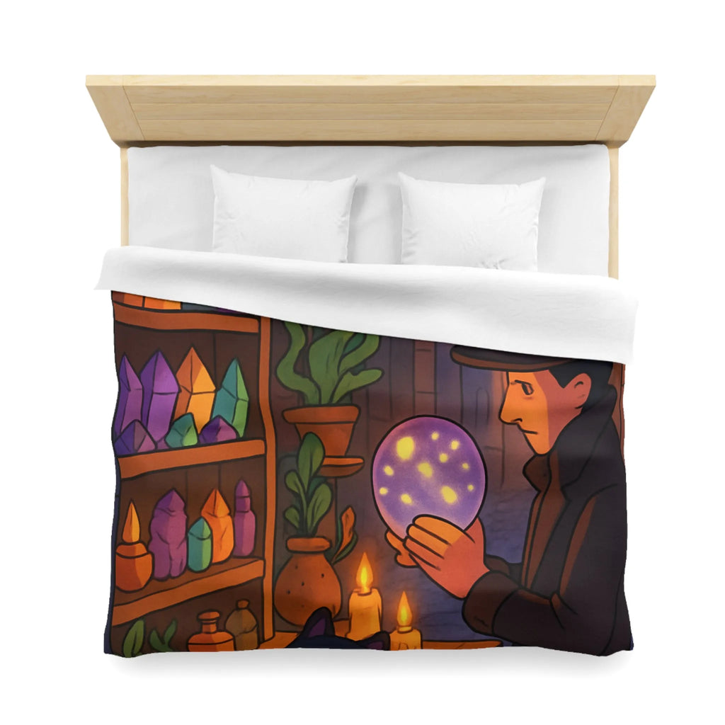 Housse de couette élégante avec scène mystique de ruelle et chat noir