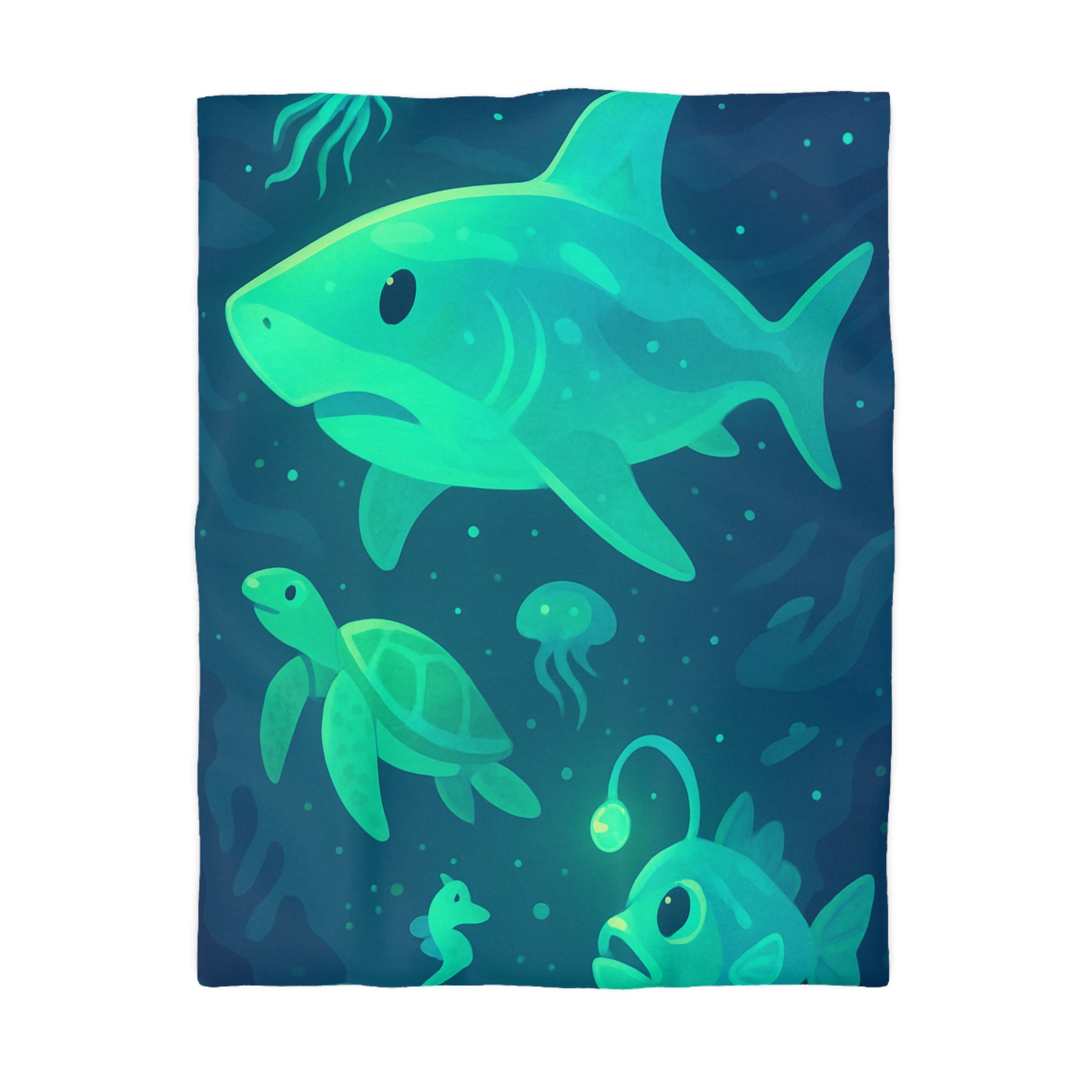 Housse de Couette Océan Lumineux avec Animaux Marins Amusants et Fantastiques Illustrés