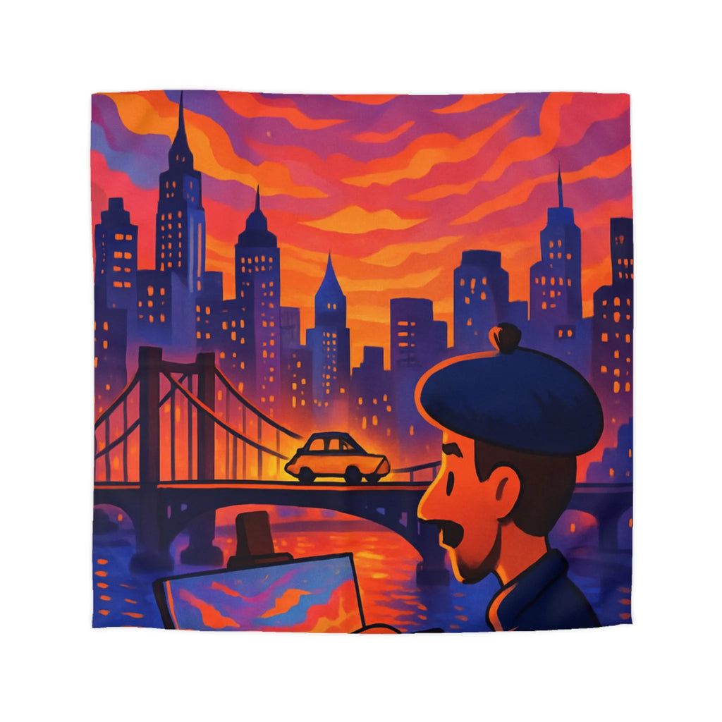 Housse de Couette Artiste Peignant Pont Cityscape Coucher de Soleil Vibrant