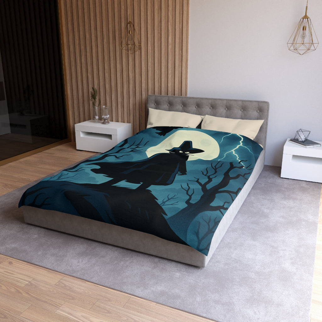 Plongez dans une scène nocturne mystérieuse avec silhouette et hibou sous lune pleine