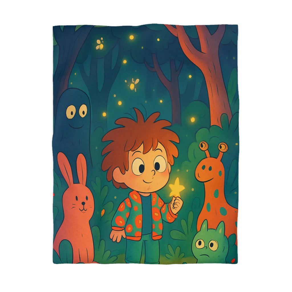 Housse de couette colorée forêt enchantée dessin animé, enfants et animaux magiques