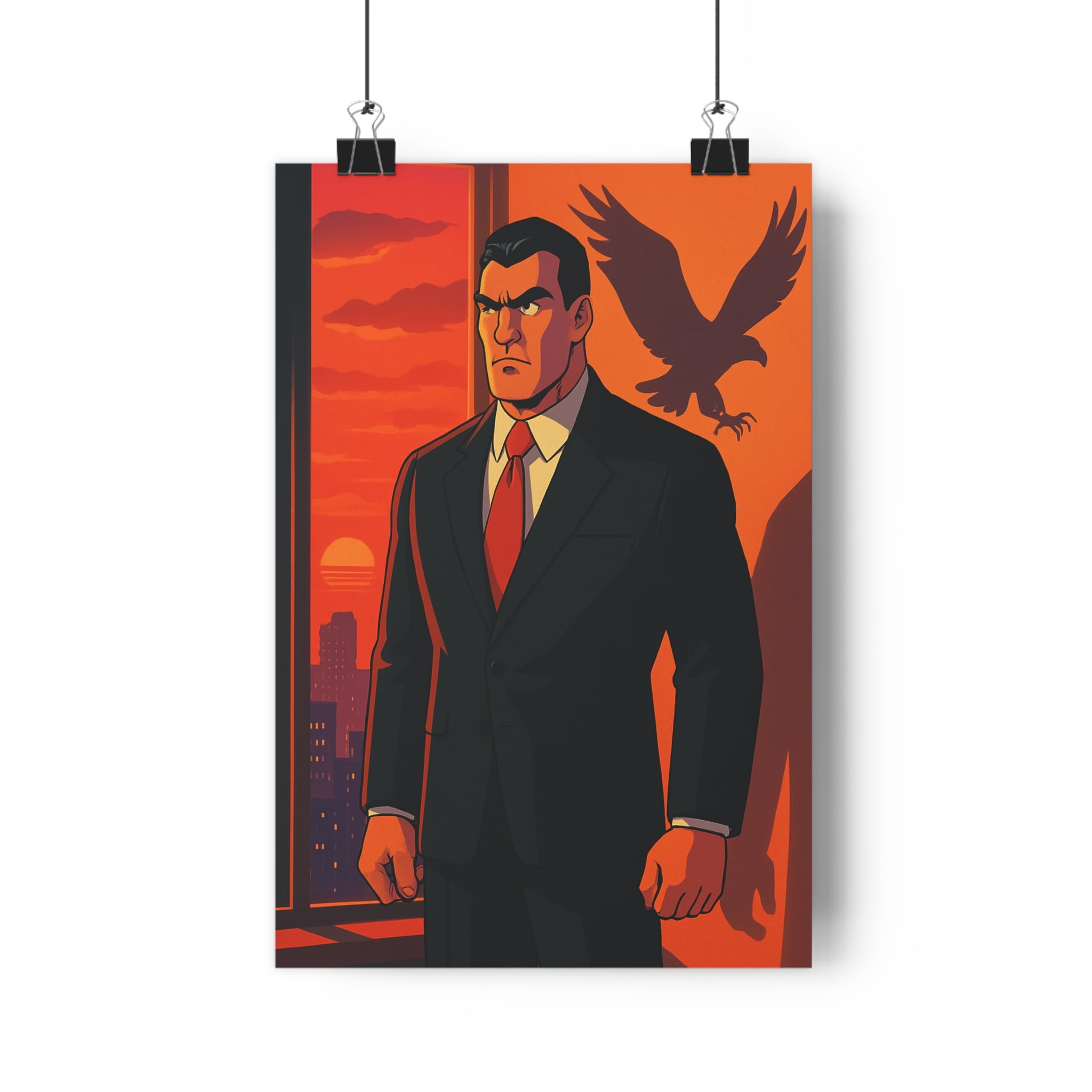 Poster décoratif anime homme sombre crépuscule rouge intense dramatique salon bureau 30x46 ambiance captivante